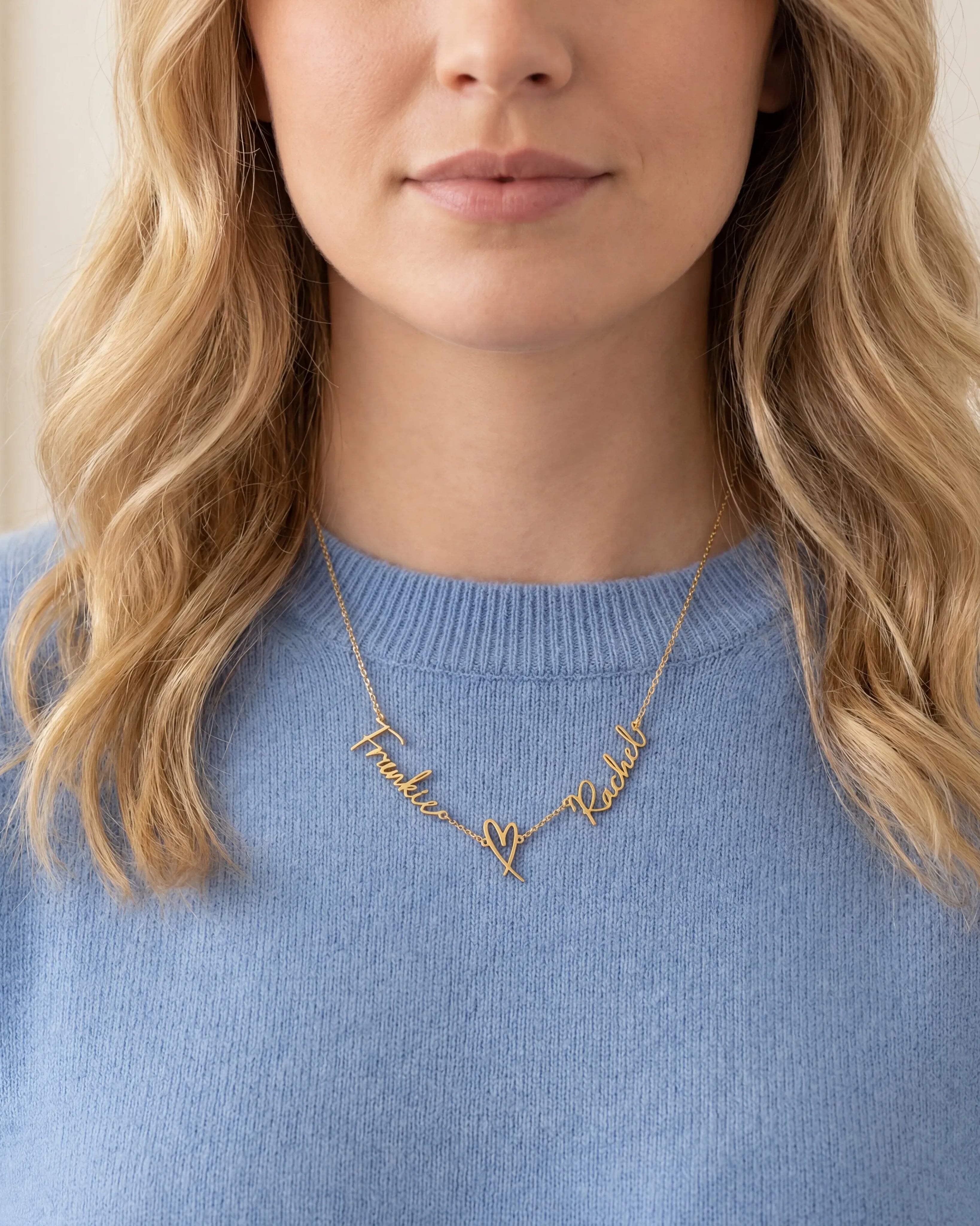 Necklace Double Name with Heart Necklace HBD Double Name with Heart Necklace | Personalised Couples Name & Heart in Gold & Silver - Font2