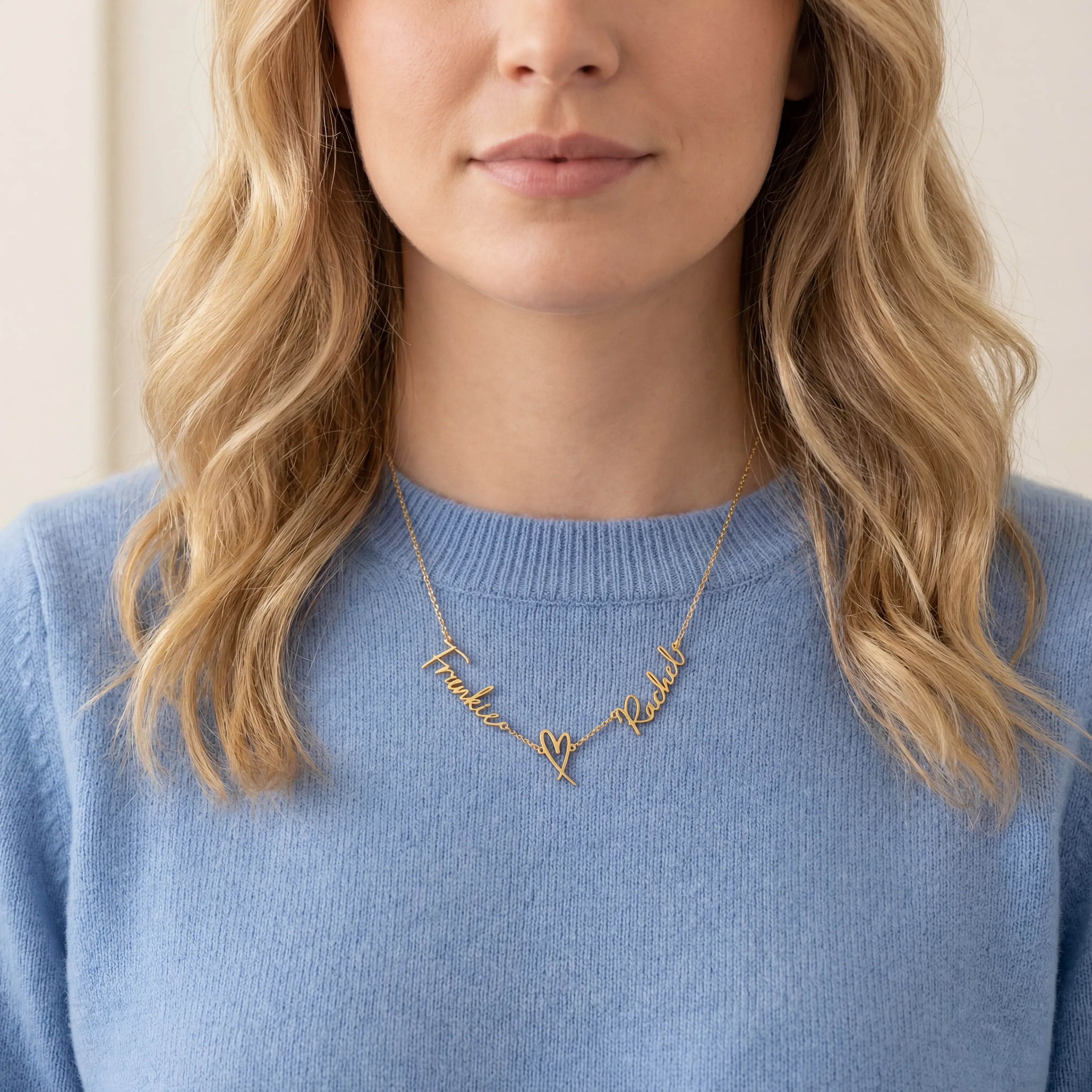 Necklace Double Name with Heart Necklace HBD Double Name with Heart Necklace | Personalised Couples Name & Heart in Gold & Silver - Font2