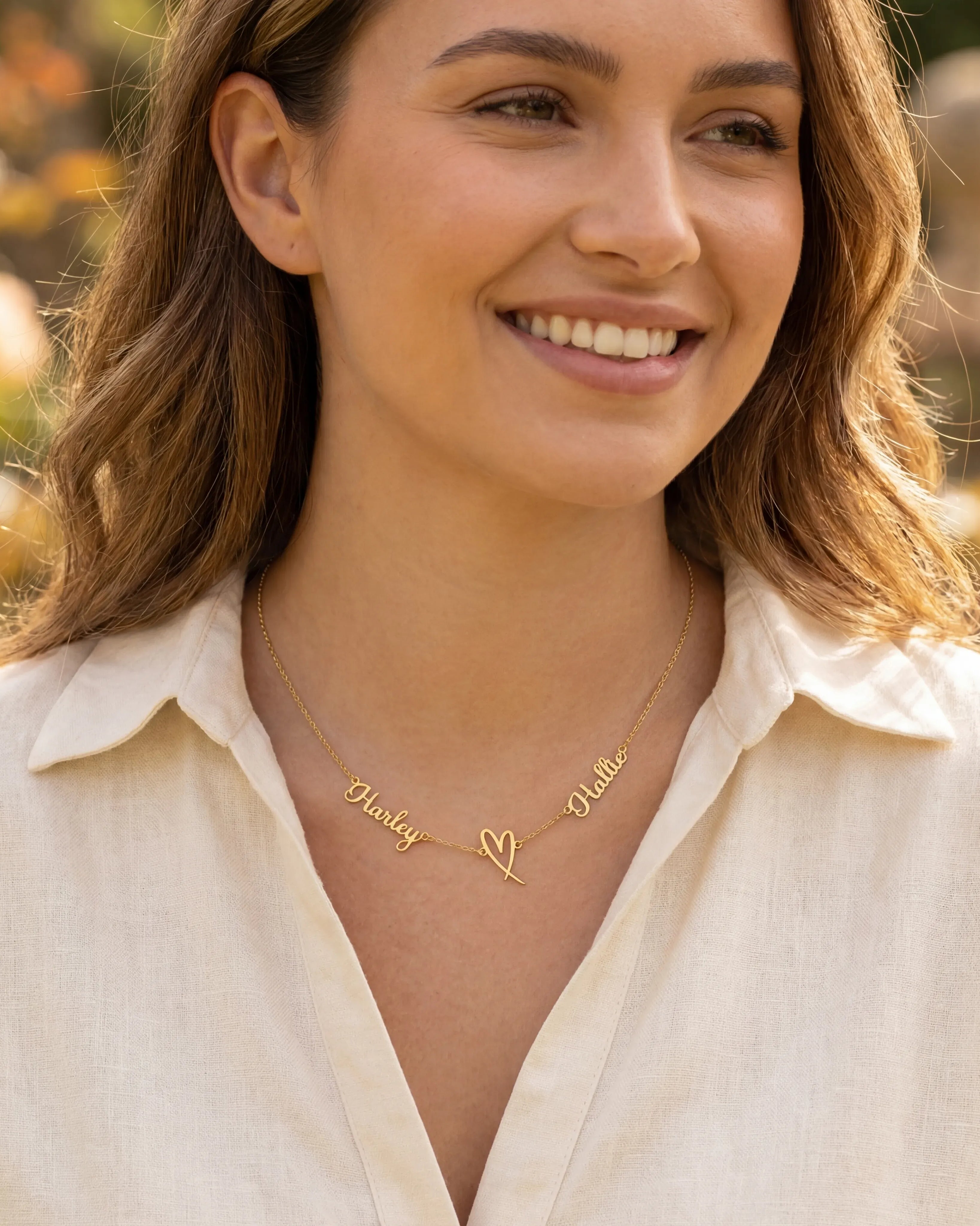 Necklace Double Name with Heart Necklace HBD Double Name with Heart Necklace | Personalised Couples Name & Heart in Gold & Silver - Font2