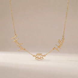 Personalised Lotus Necklace with Two Names – Gold, Silver or Vermeil
