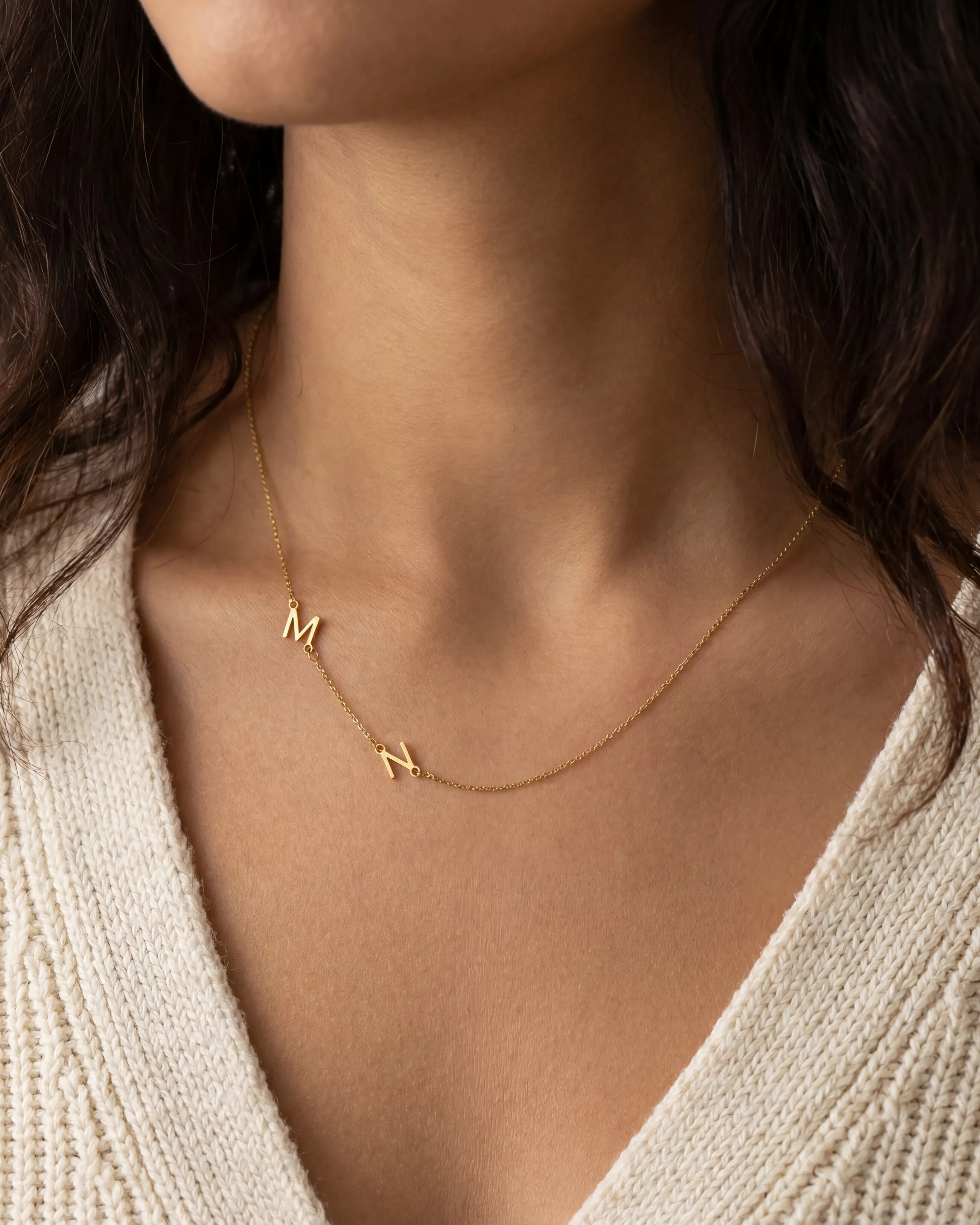 Necklace Double Sideways Initial Necklace HBD Double Sideways Initial Necklace Upto 5 Initials in Gold or Silver