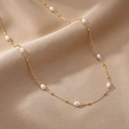 Freshwater Pearl Beaded Necklace in Gold or Silver