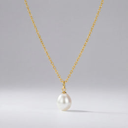 Freshwater Pearl Charm Necklace in 18k Gold or Sterling Silver