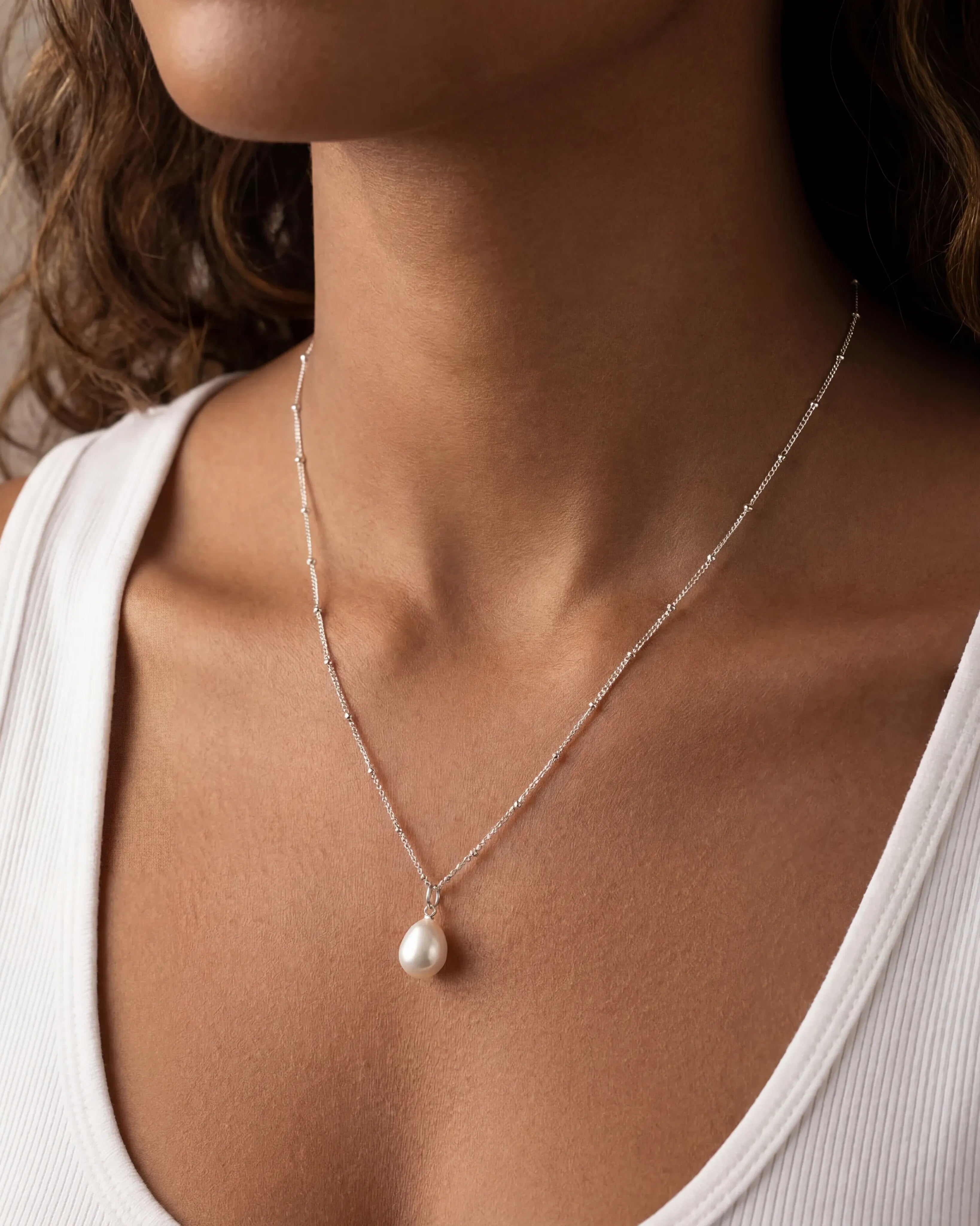 Necklace Freshwater Pearl Charm Necklace HBD Freshwater Pearl Charm Necklace in 18k Gold or Sterling Silver