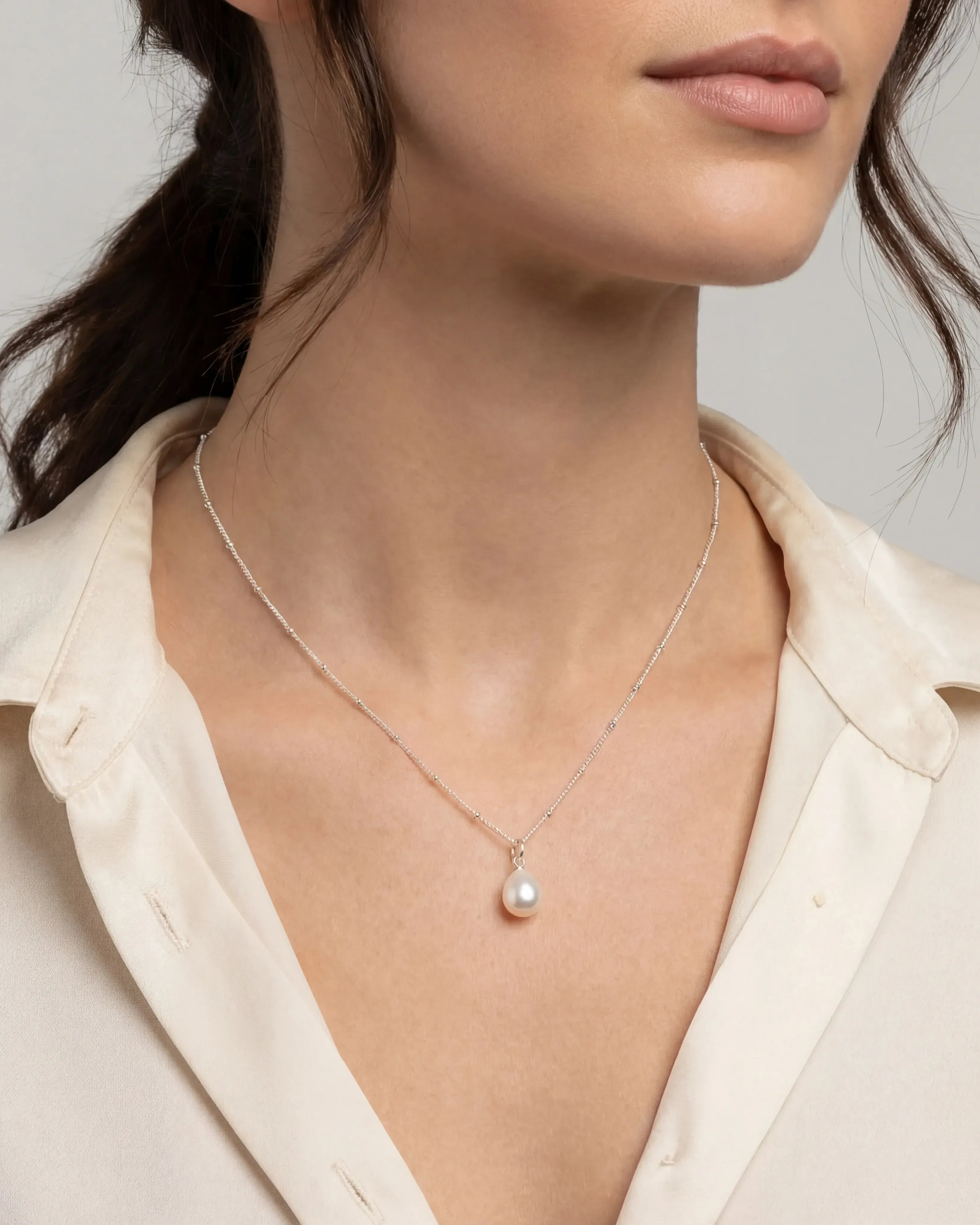 Necklace Freshwater Pearl Charm Necklace HBD Freshwater Pearl Charm Necklace in 18k Gold or Sterling Silver