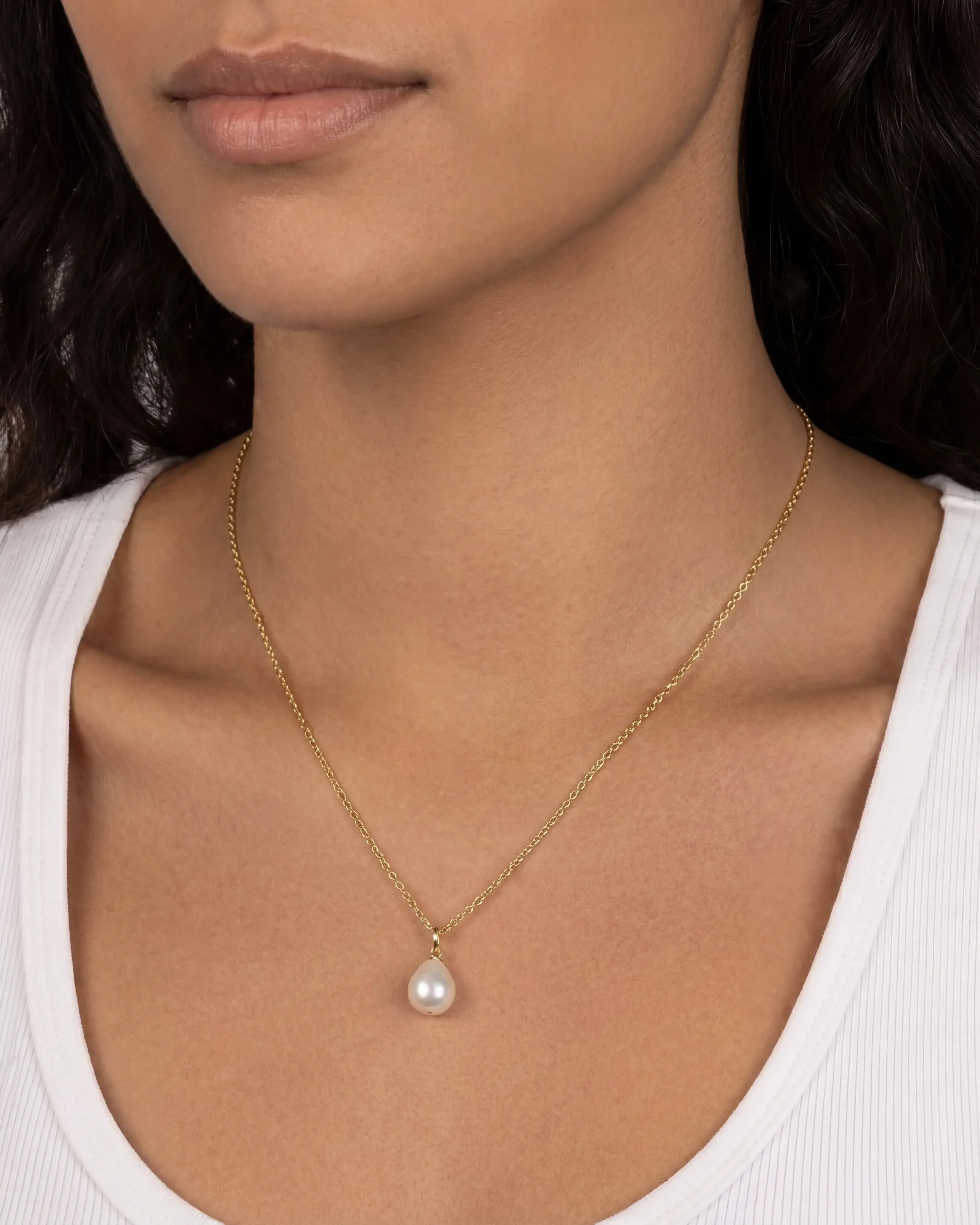 Necklace Freshwater Pearl Charm Necklace HBD Freshwater Pearl Charm Necklace in 18k Gold or Sterling Silver