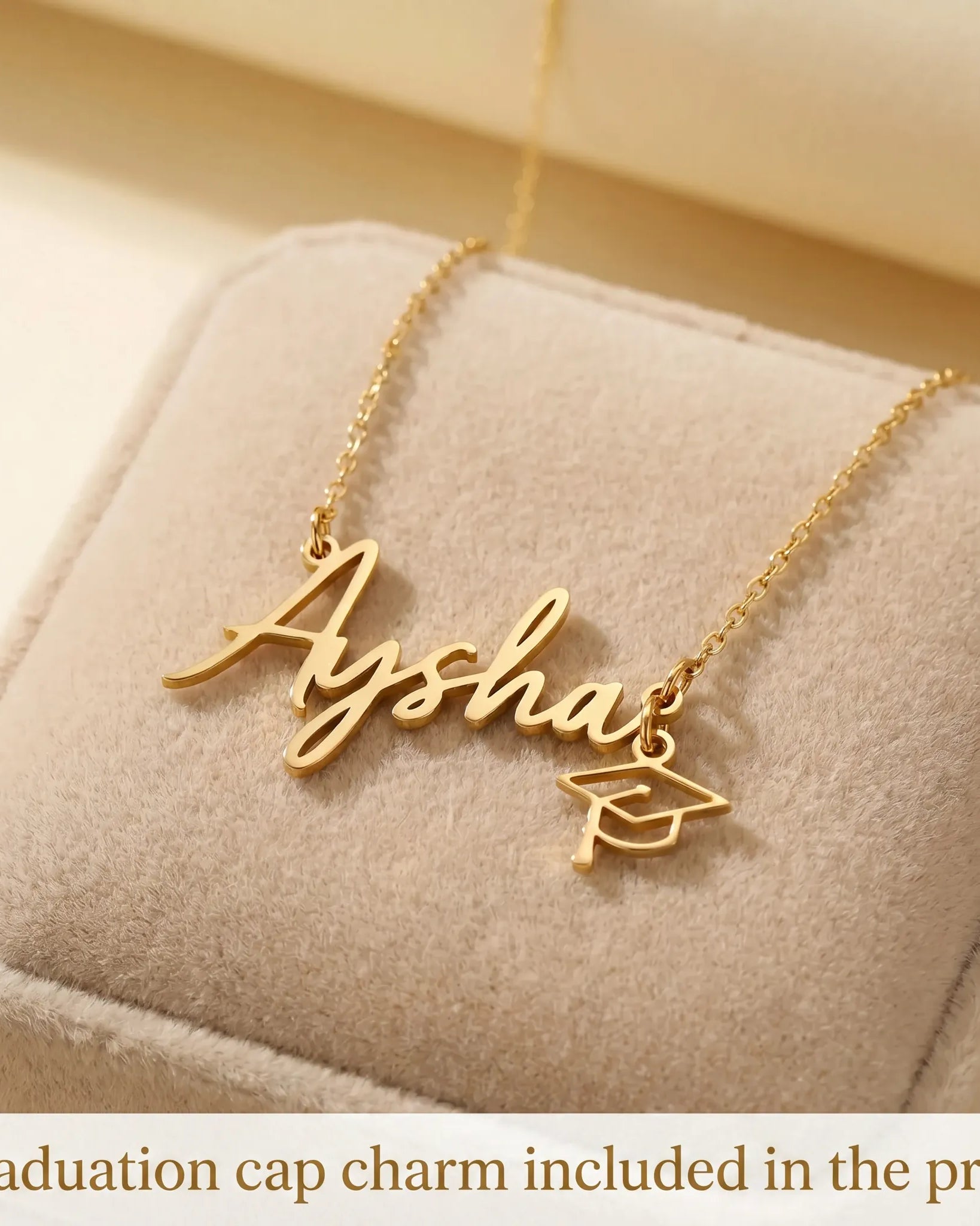 Necklace Graduation Name Necklace with Cap Charm HBD Graduation Name Necklace with Cap Charm – Personalised Graduate Celebration Gift