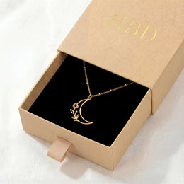 Half Moon & Flower Necklace in Gold, Vermeil, or Silver – Celestial Pendant – 15-21 Inch Chain