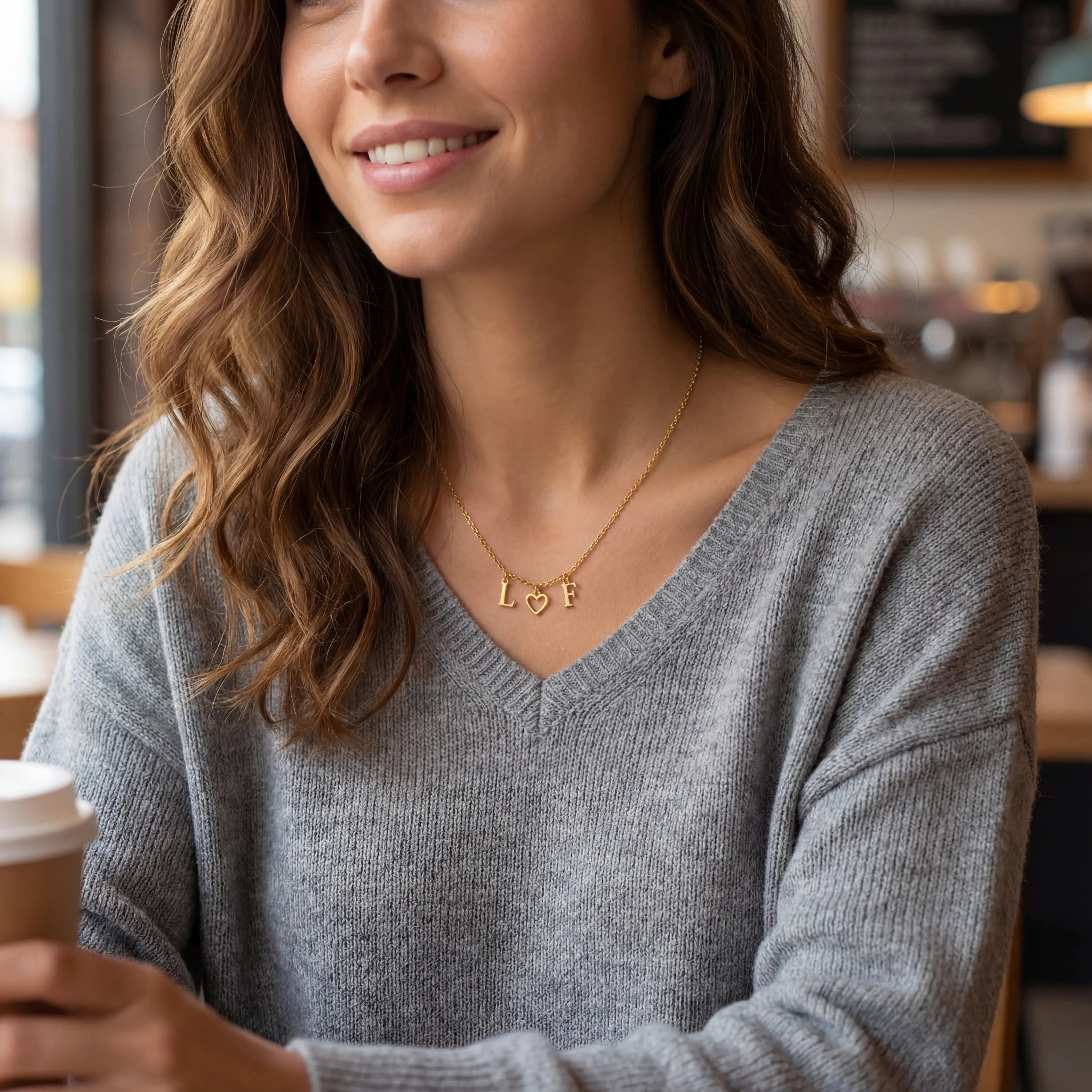 Necklace Initial Heart Initial Necklace HBD Initial Heart Initial Necklace - Couples & Valentine's Day in Gold & Silver