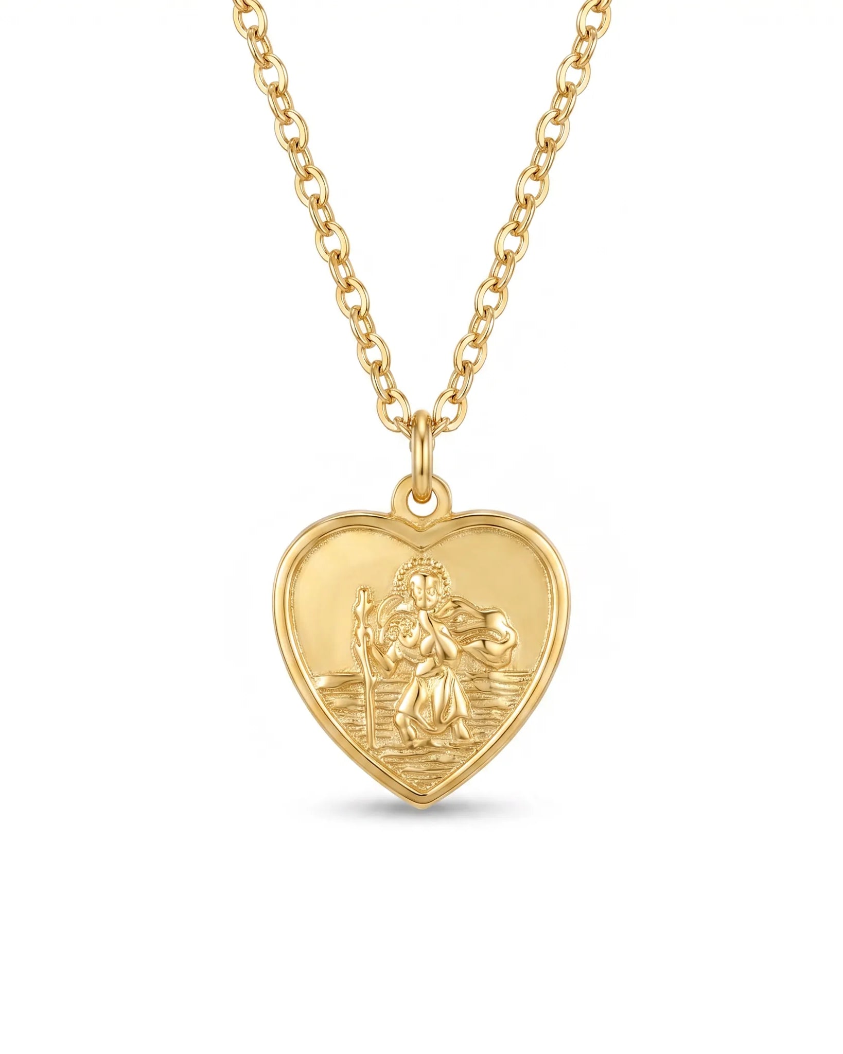 Necklace Large St Christopher Heart Necklace HBD Large St Christopher Heart Necklace