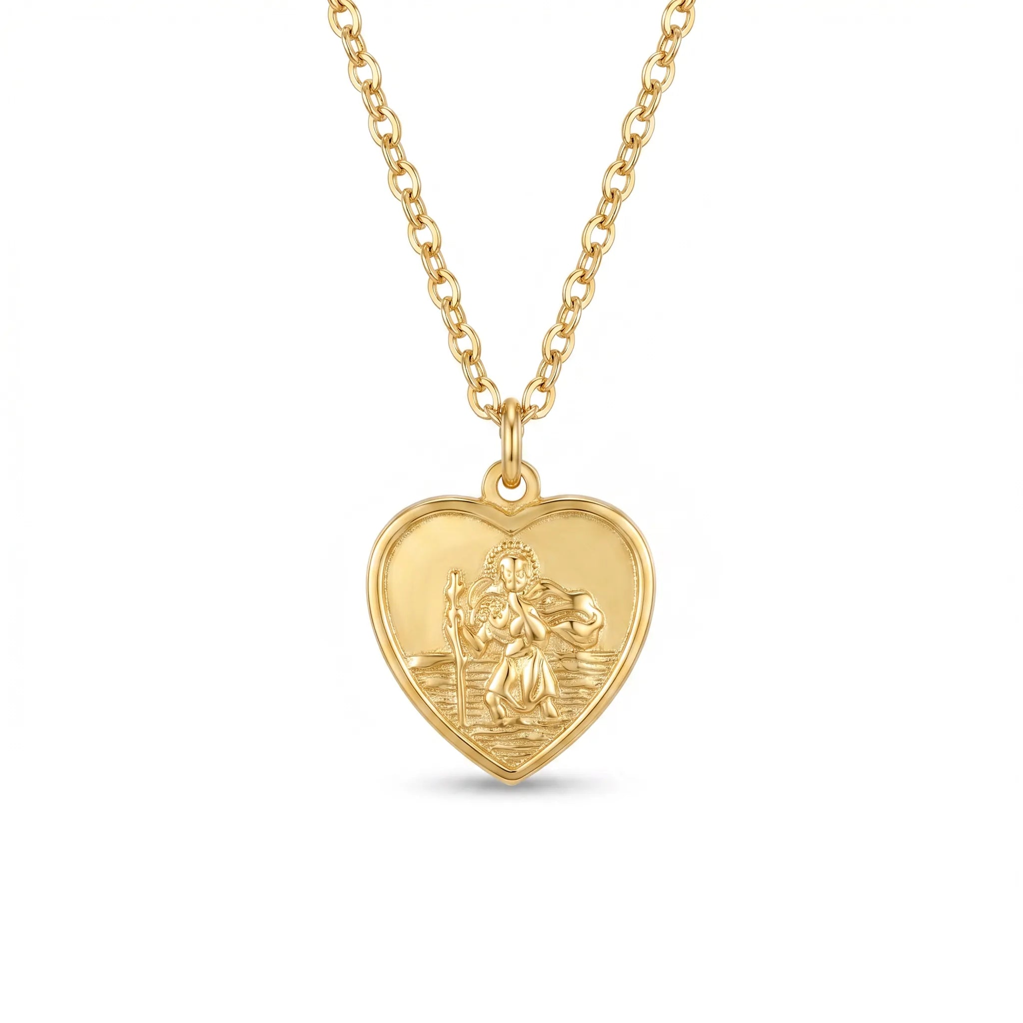 Necklace Large St Christopher Heart Necklace HBD Large St Christopher Heart Necklace