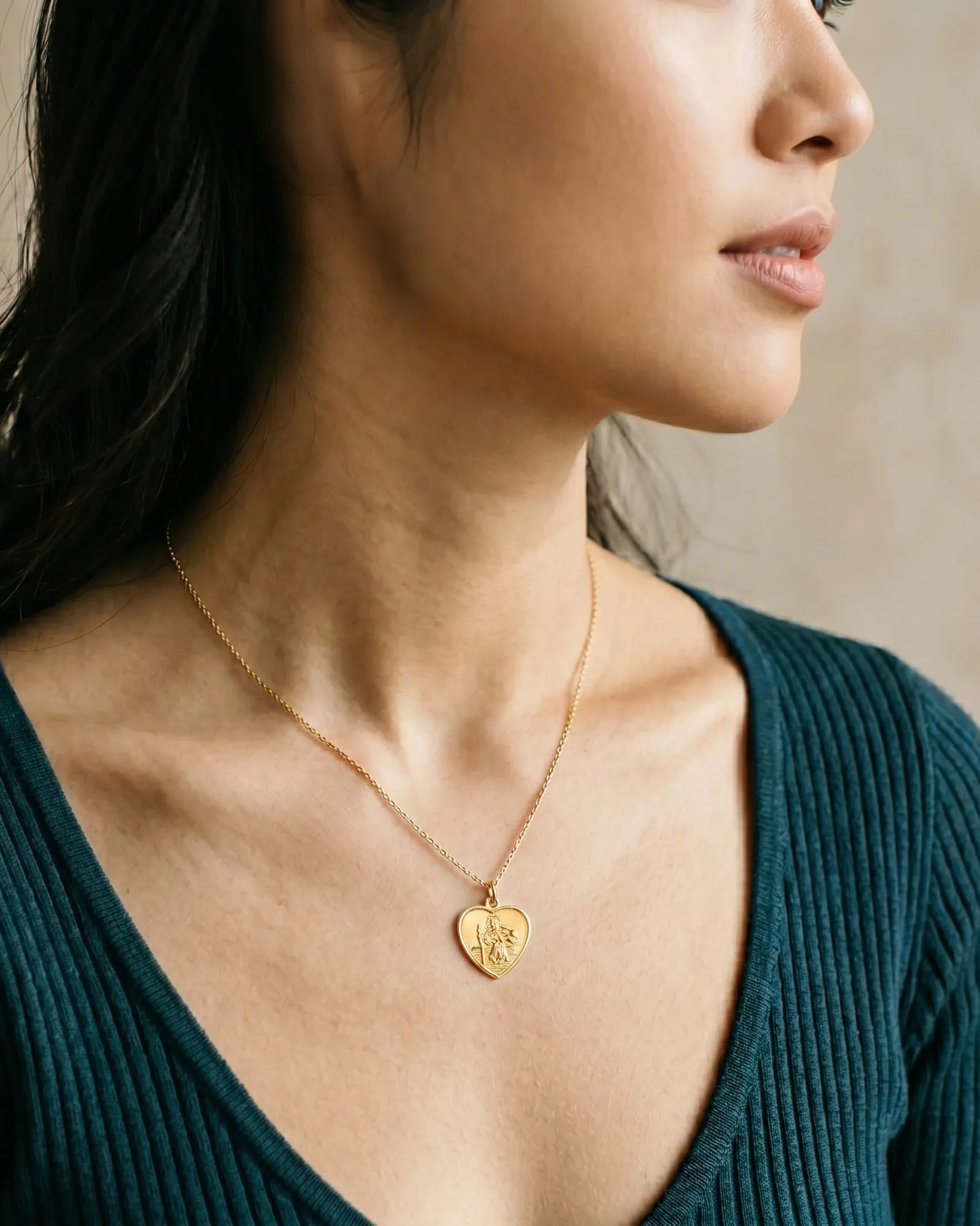 Necklace Large St Christopher Heart Necklace HBD Large St Christopher Heart Necklace