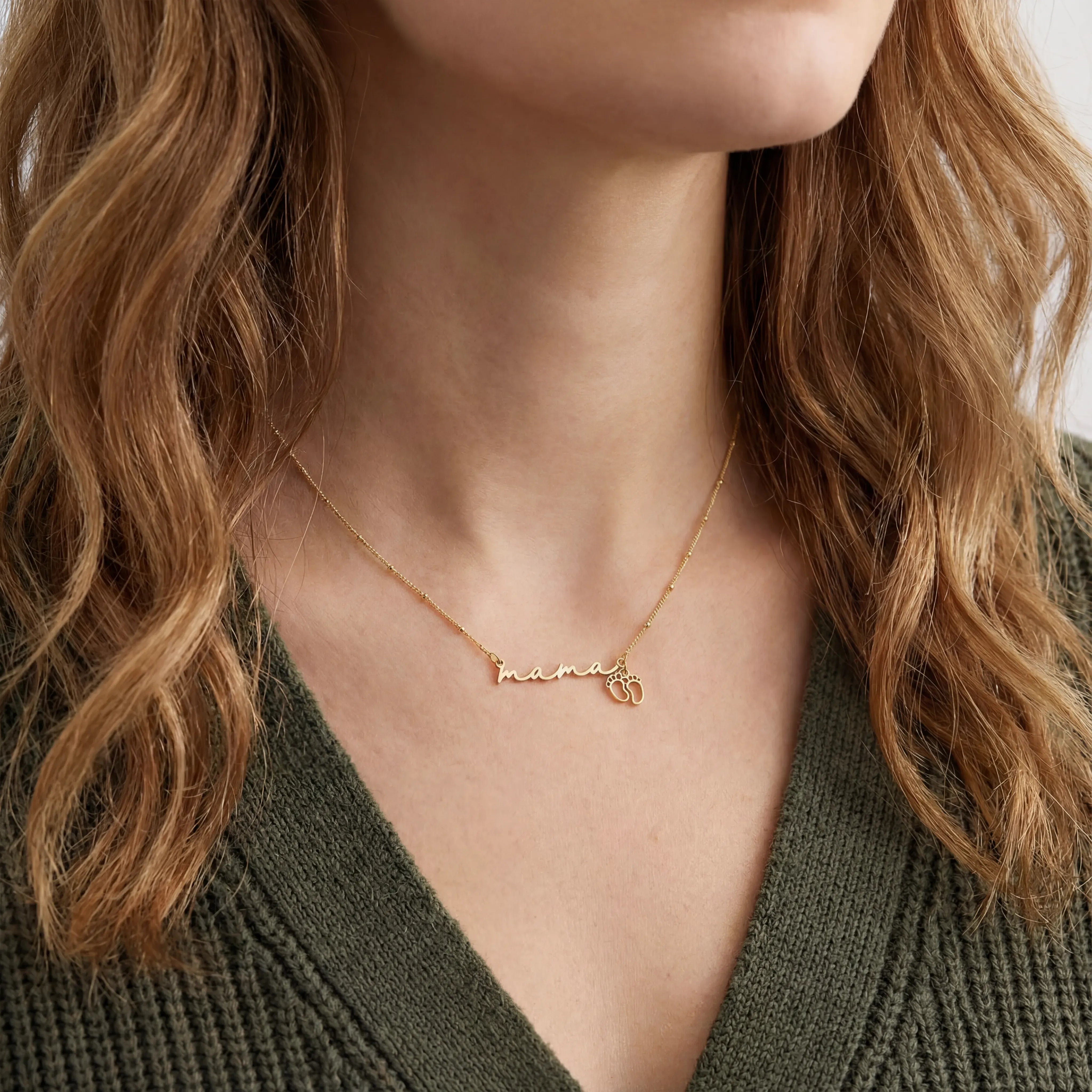 Necklace Mama Necklace with Baby Feet Charm HBD