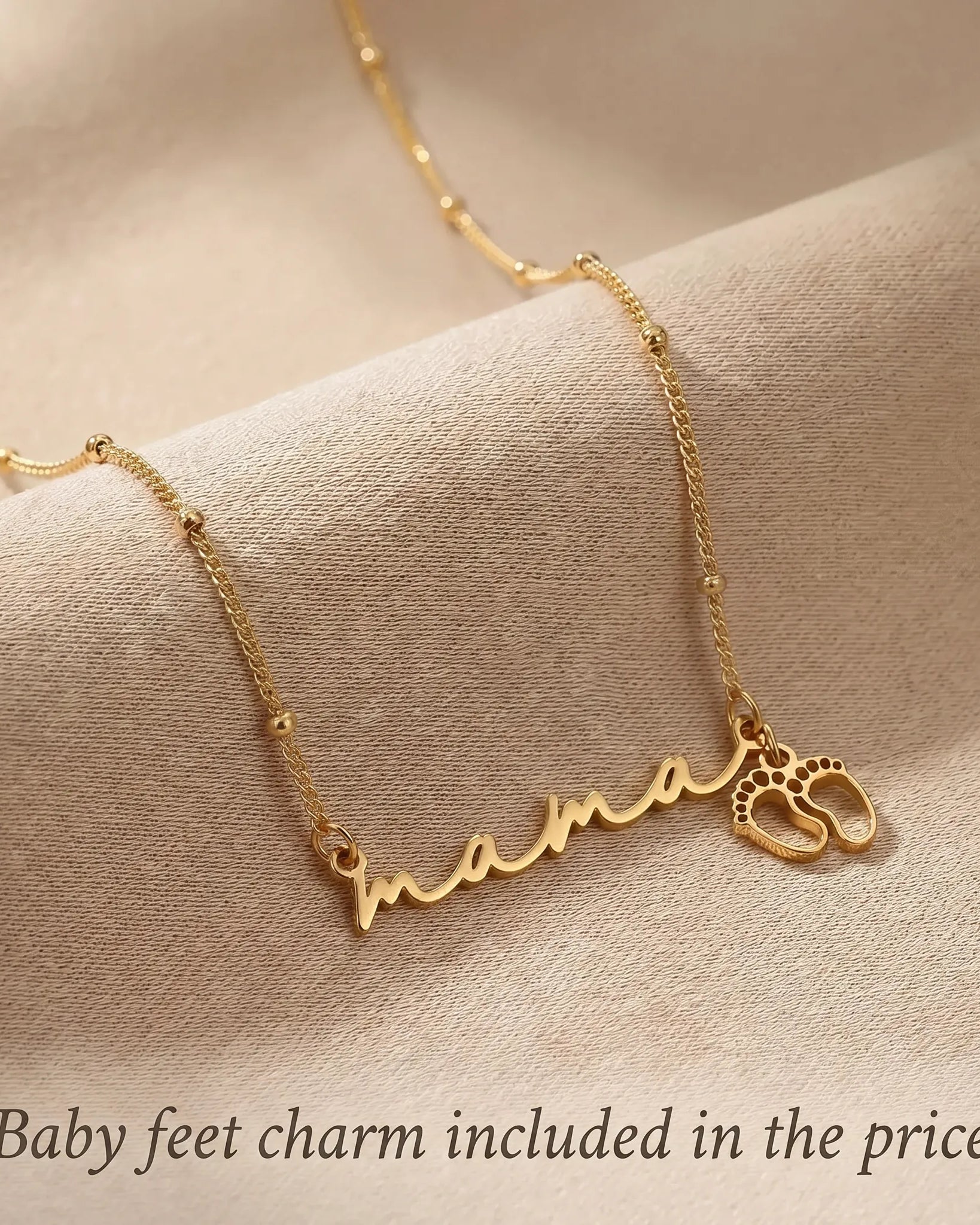 Necklace Mama Necklace with Baby Feet Charm HBD Personalised Mama Necklace with Baby Feet Charm – Custom Name Necklace for Mums