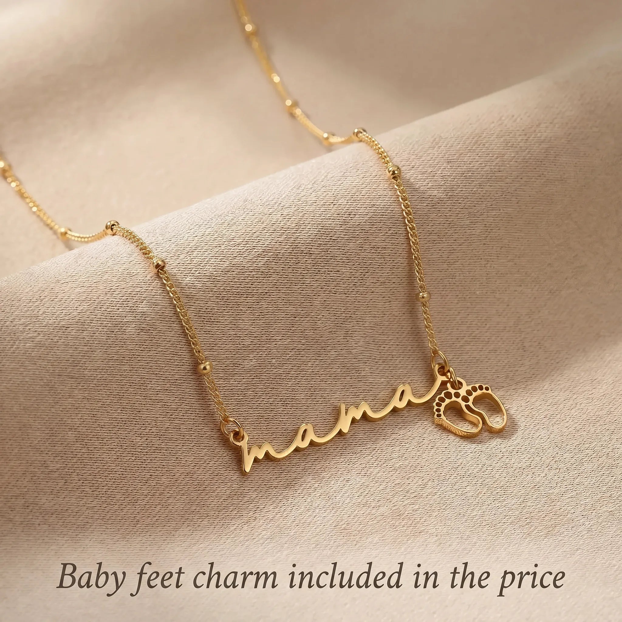 Necklace Mama Necklace with Baby Feet Charm HBD Personalised Mama Necklace with Baby Feet Charm – Custom Name Necklace for Mums