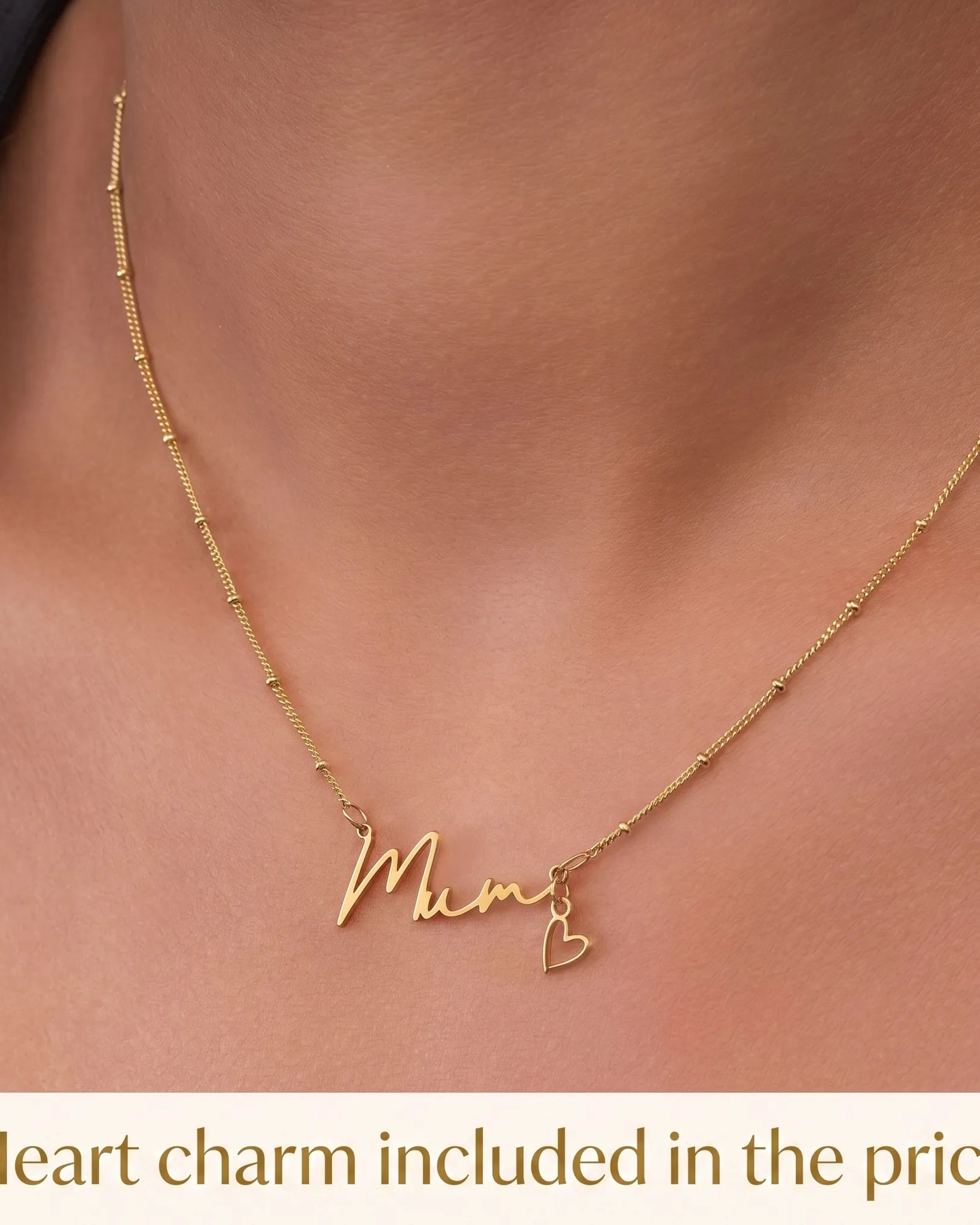 Necklace Mum Necklace with Heart Charm HBD Mum Necklace with Heart Charm in Gold & Silver | Mother's Day Gift