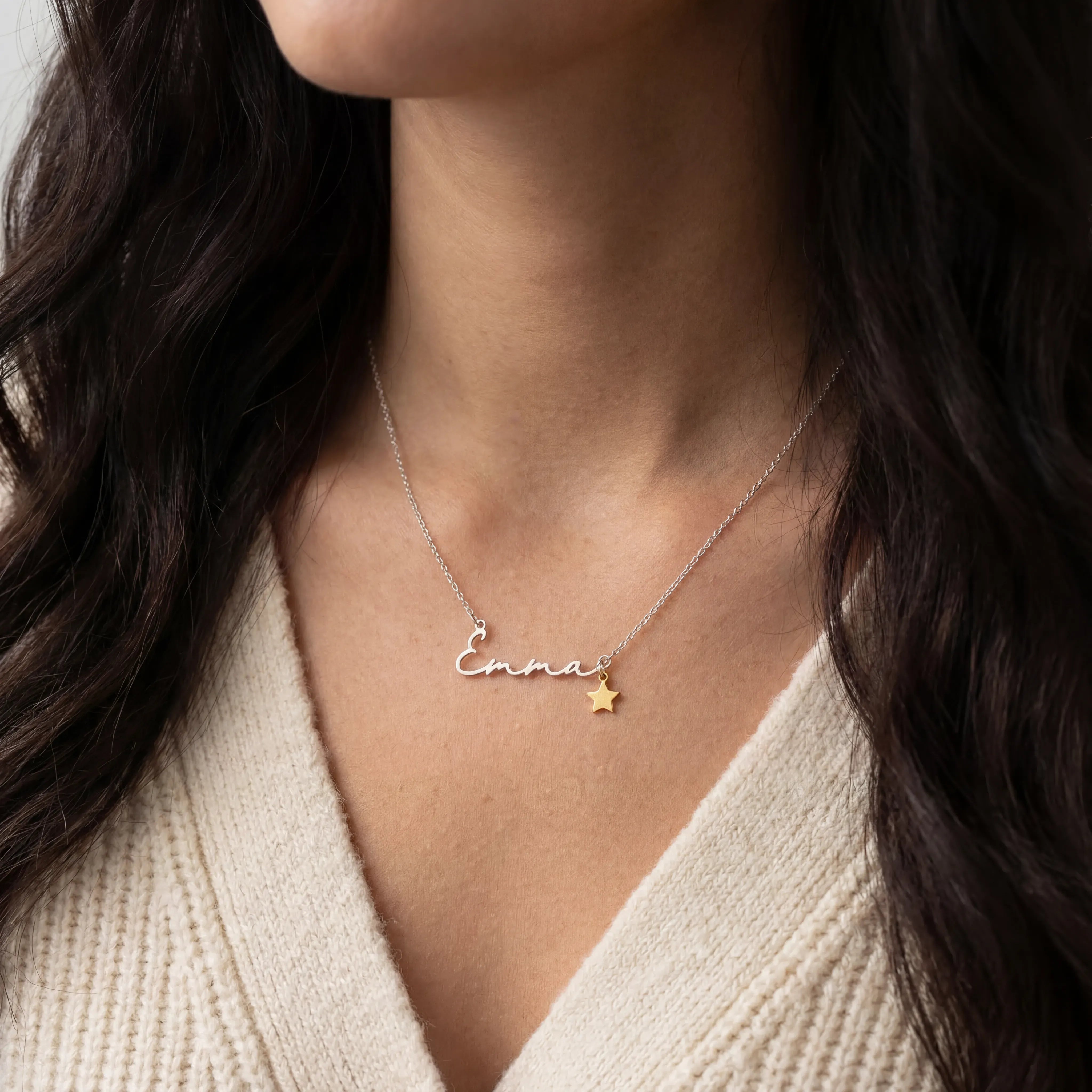 Necklace Name Necklace & Charm HBD Custom Name Necklace with Free Charm – Gold or Silver – Anchor, Satellite or Belcher Chain