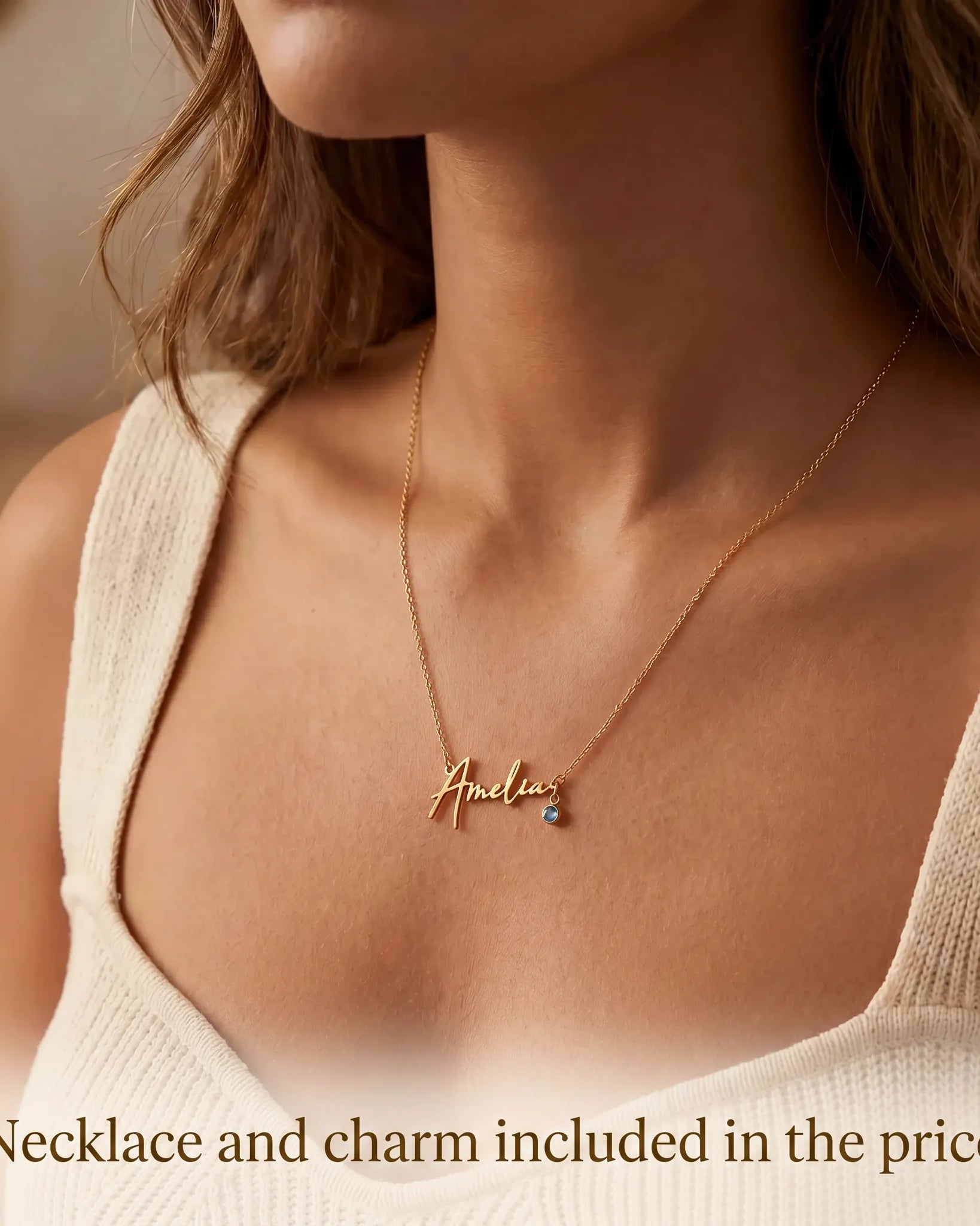 Necklace Name Necklace & Charm HBD Custom Name Necklace with Free Charm – Gold or Silver – Anchor, Satellite or Belcher Chain