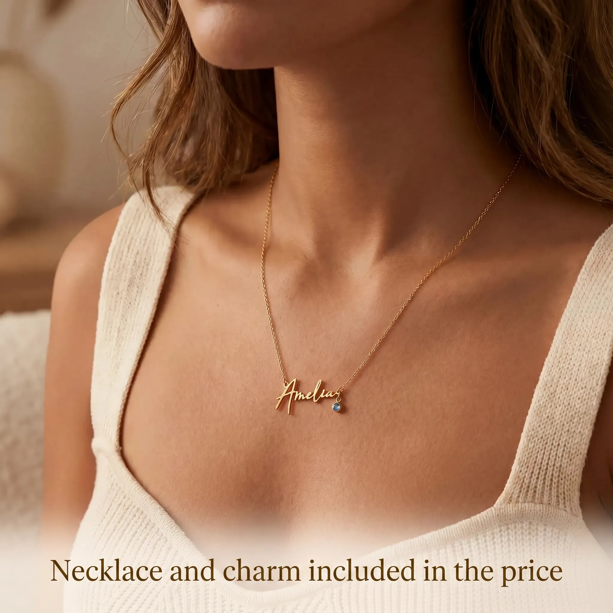 Necklace Name Necklace & Charm HBD Custom Name Necklace with Free Charm – Gold or Silver – Anchor, Satellite or Belcher Chain
