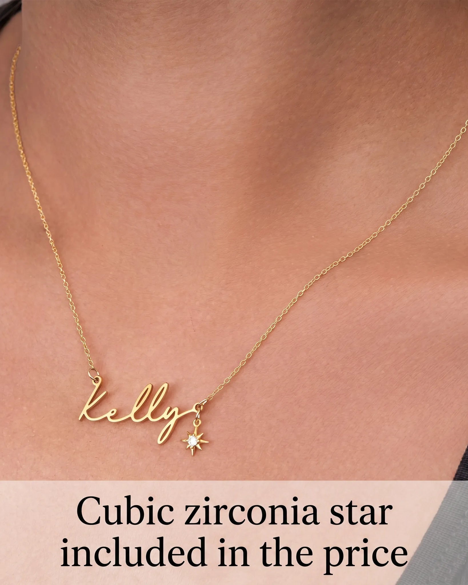 Necklace Name Necklace with Cubic Zirconia Star Charm HBD Name Necklace with Cubic Zirconia Star Charm in Gold & Silver