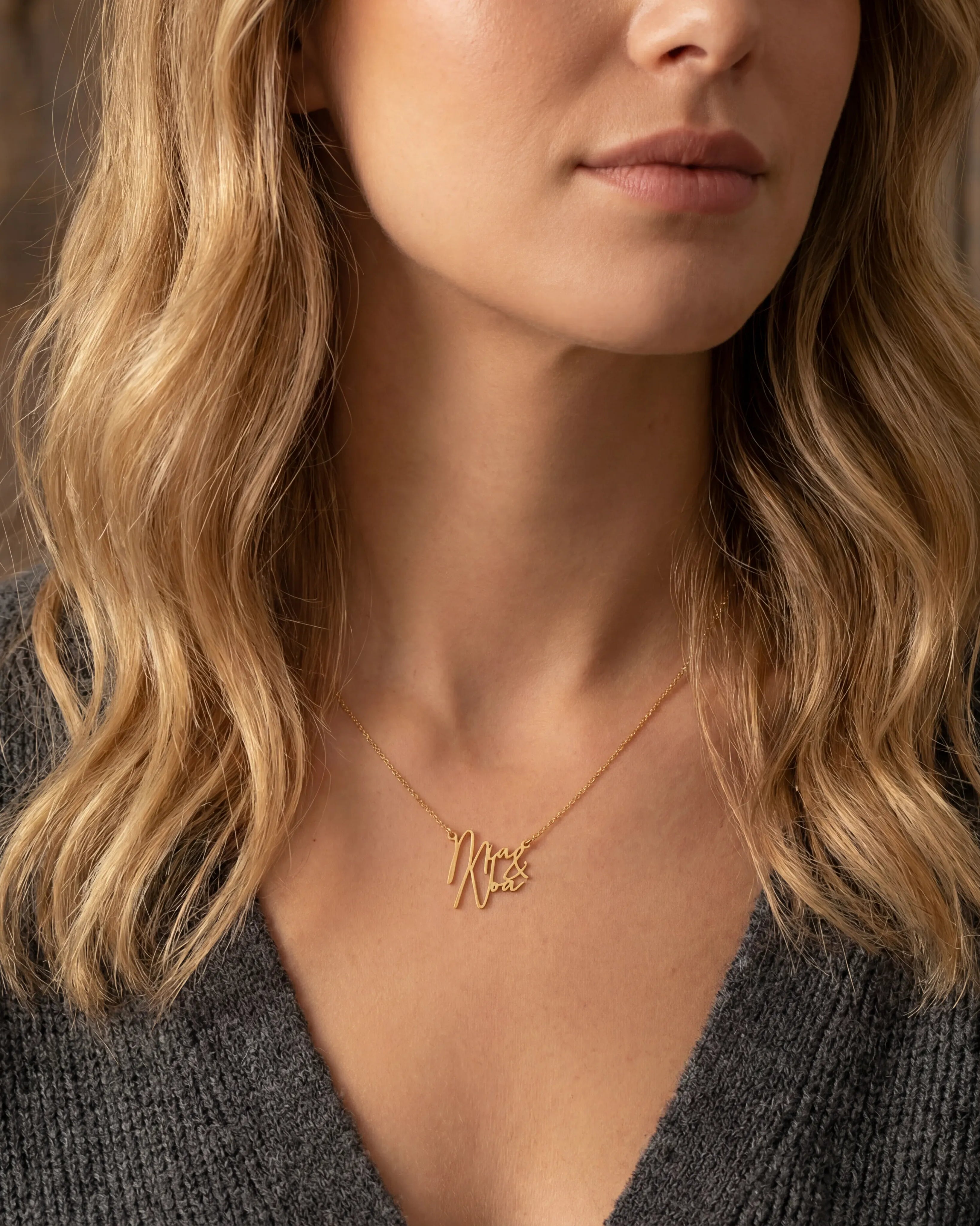 Necklace Stacked Double Name Necklace HBD Stacked Double Name Necklace in Gold or Silver