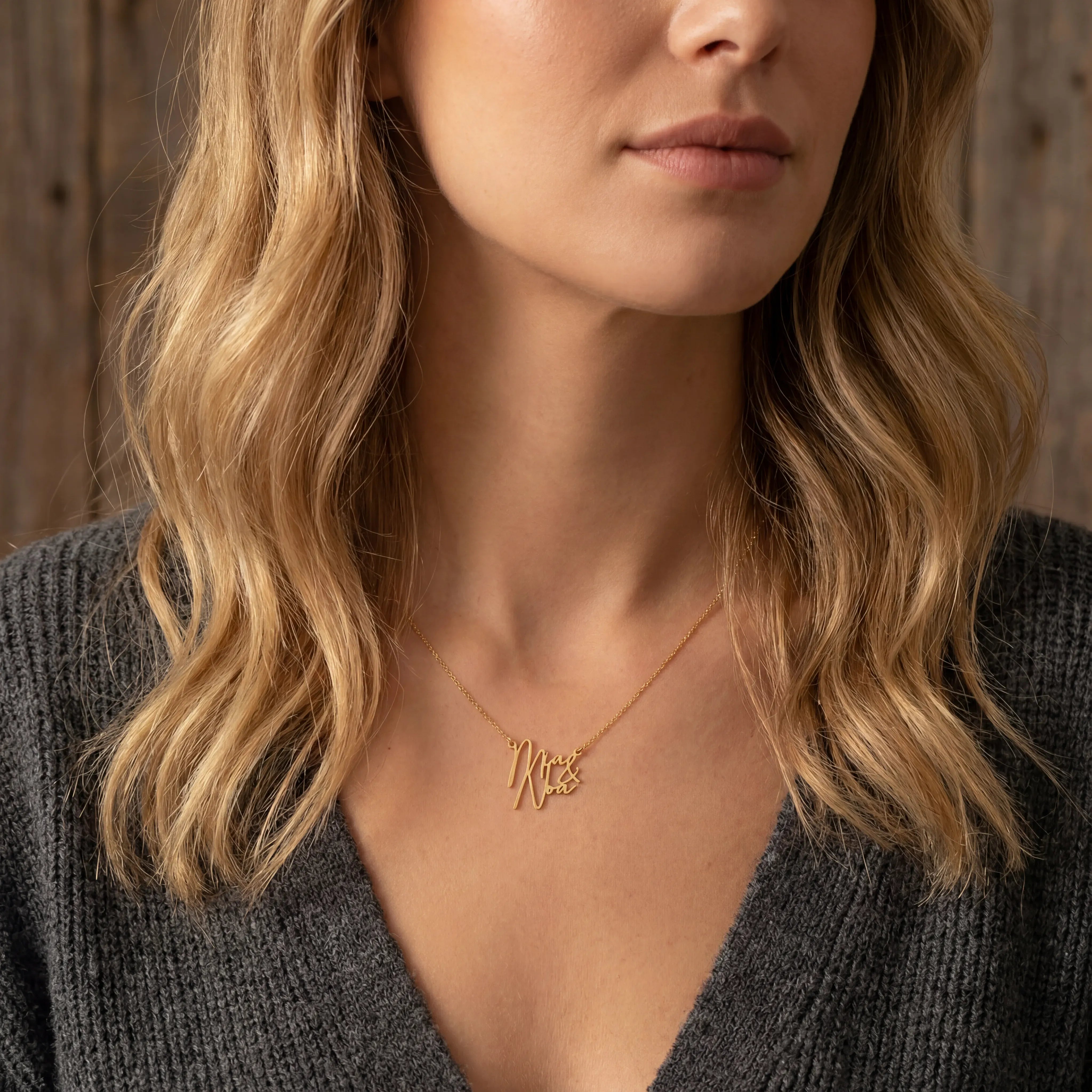 Necklace Stacked Double Name Necklace HBD Stacked Double Name Necklace in Gold or Silver