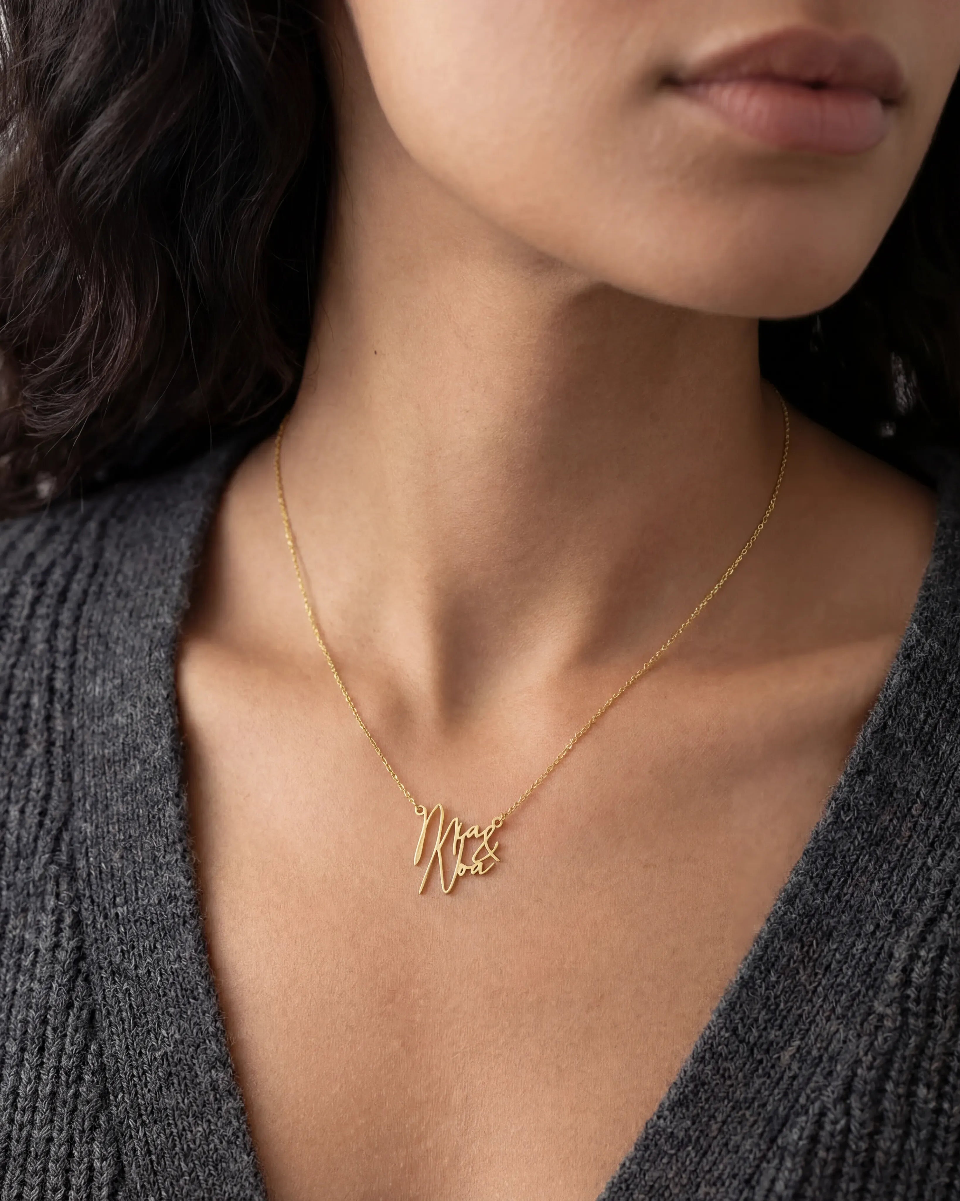 Necklace Stacked Double Name Necklace HBD Stacked Double Name Necklace in Gold or Silver