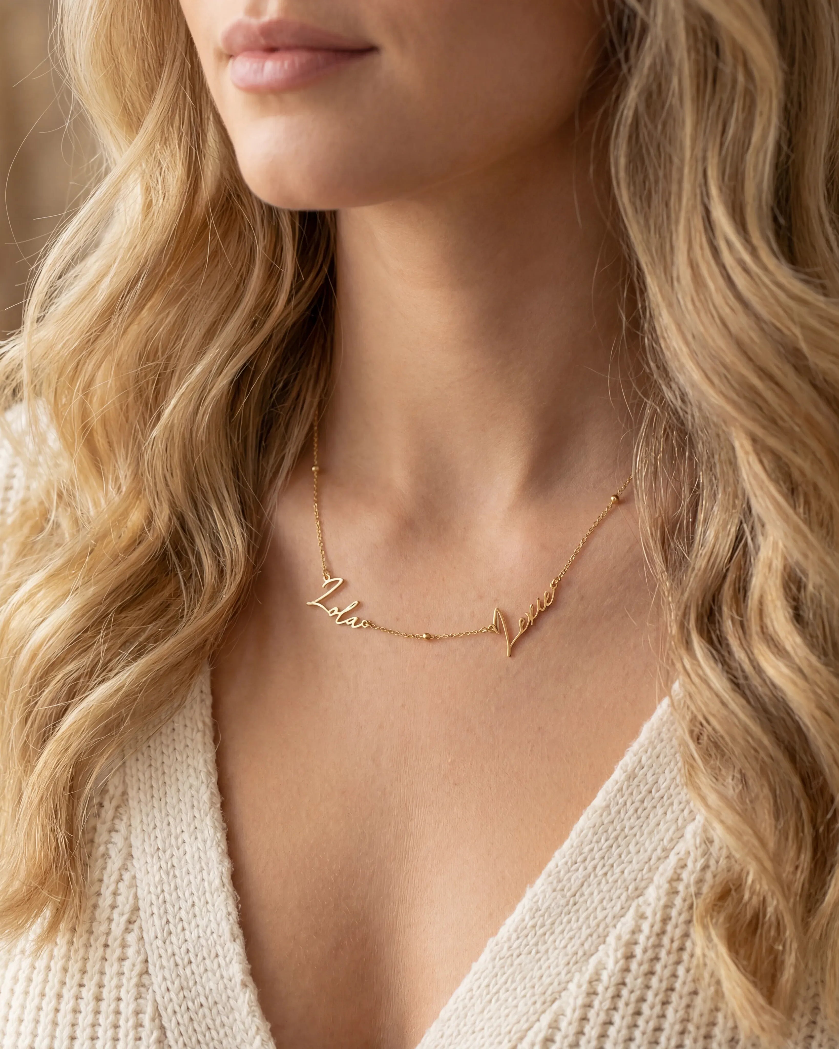 Necklace Personalised Double Name Necklace HBD Signature Double Name Necklace - Perfect Your Own Two Name Design