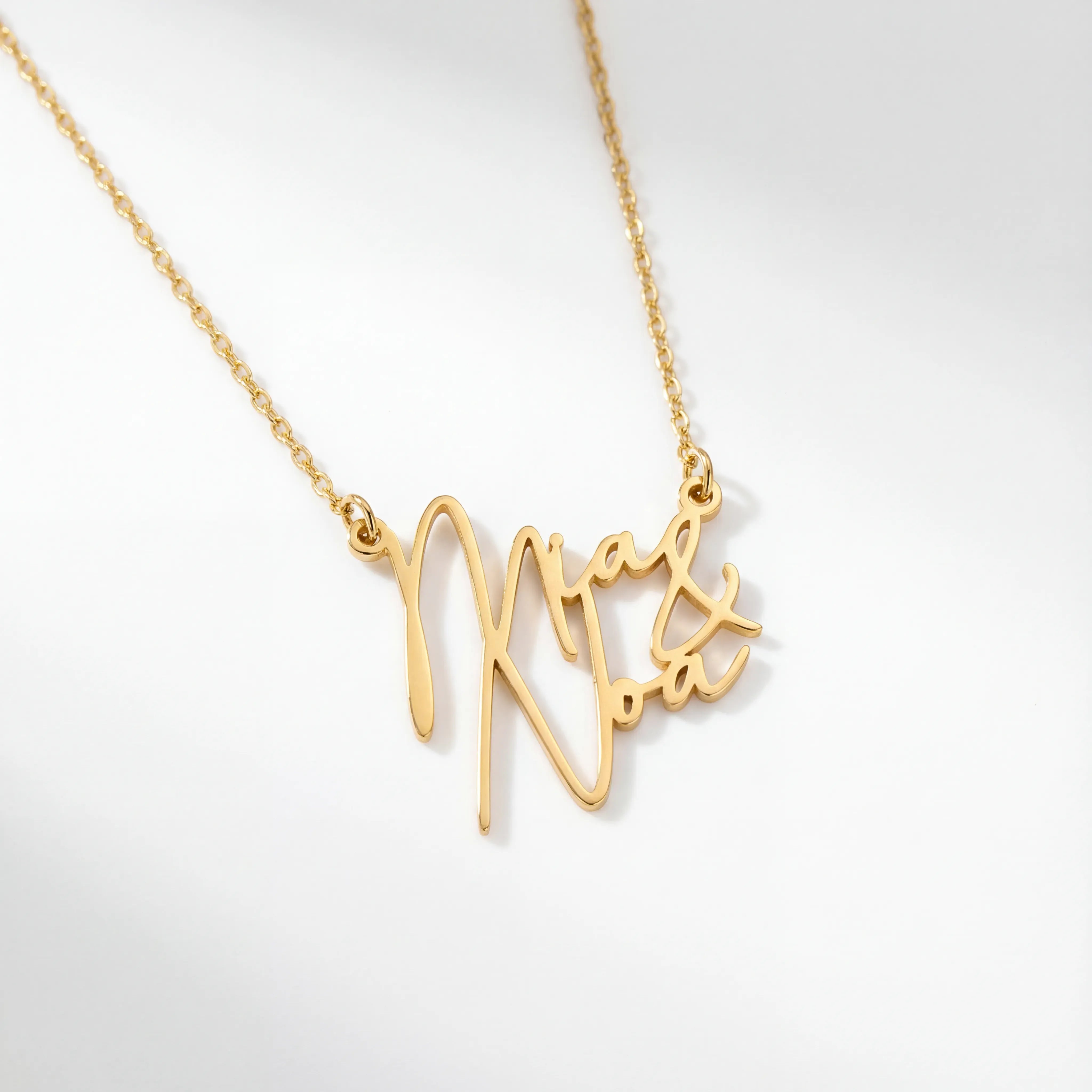 Necklace Stacked Double Name Necklace HBD Stacked Double Name Necklace in Gold or Silver