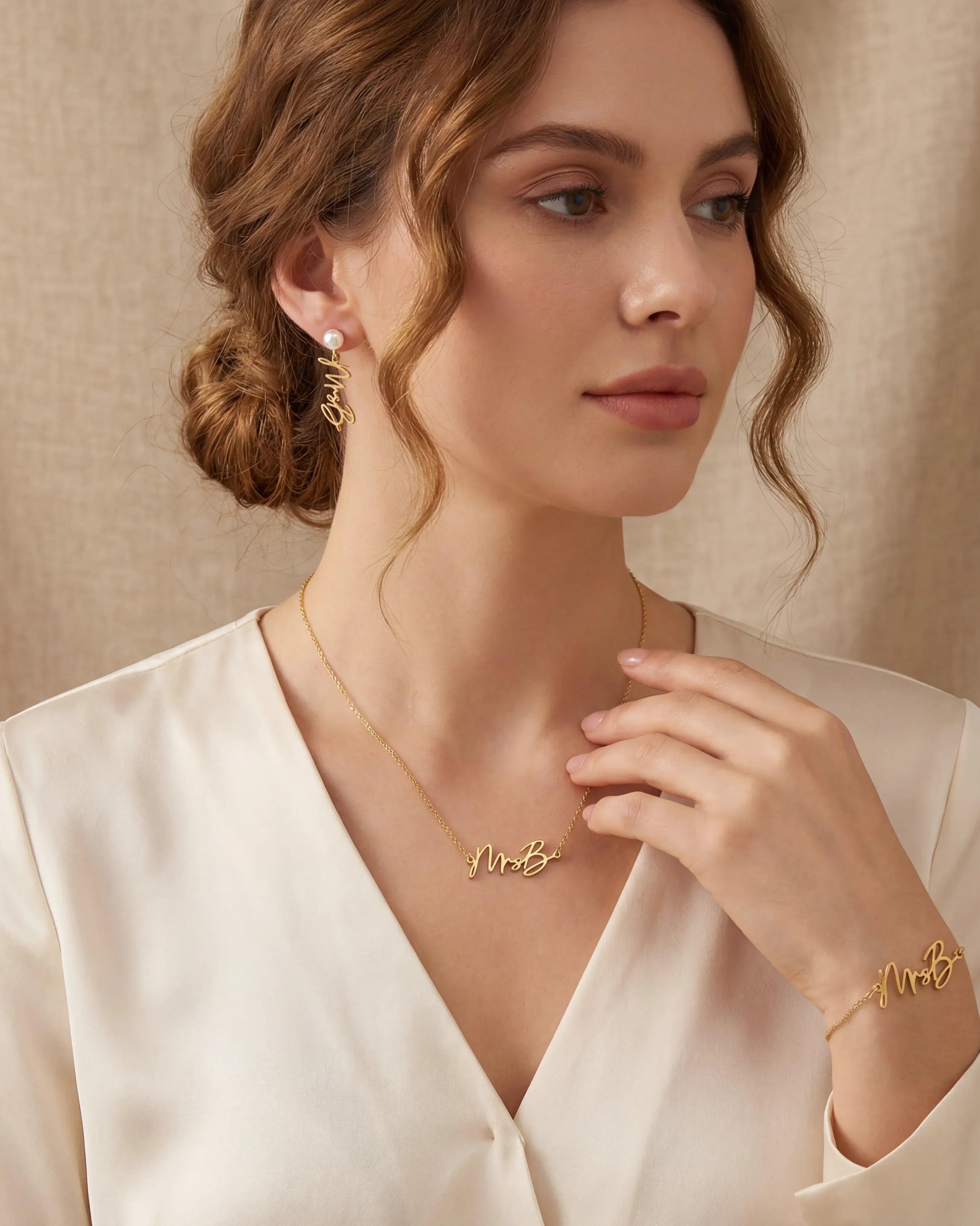 Necklace Personalised Mrs Necklace, Bracelet & Earrings | 3 Piece Jewellery Set HBD Personalised Mrs Jewellery Set - Necklace, Bracelet & Earrings