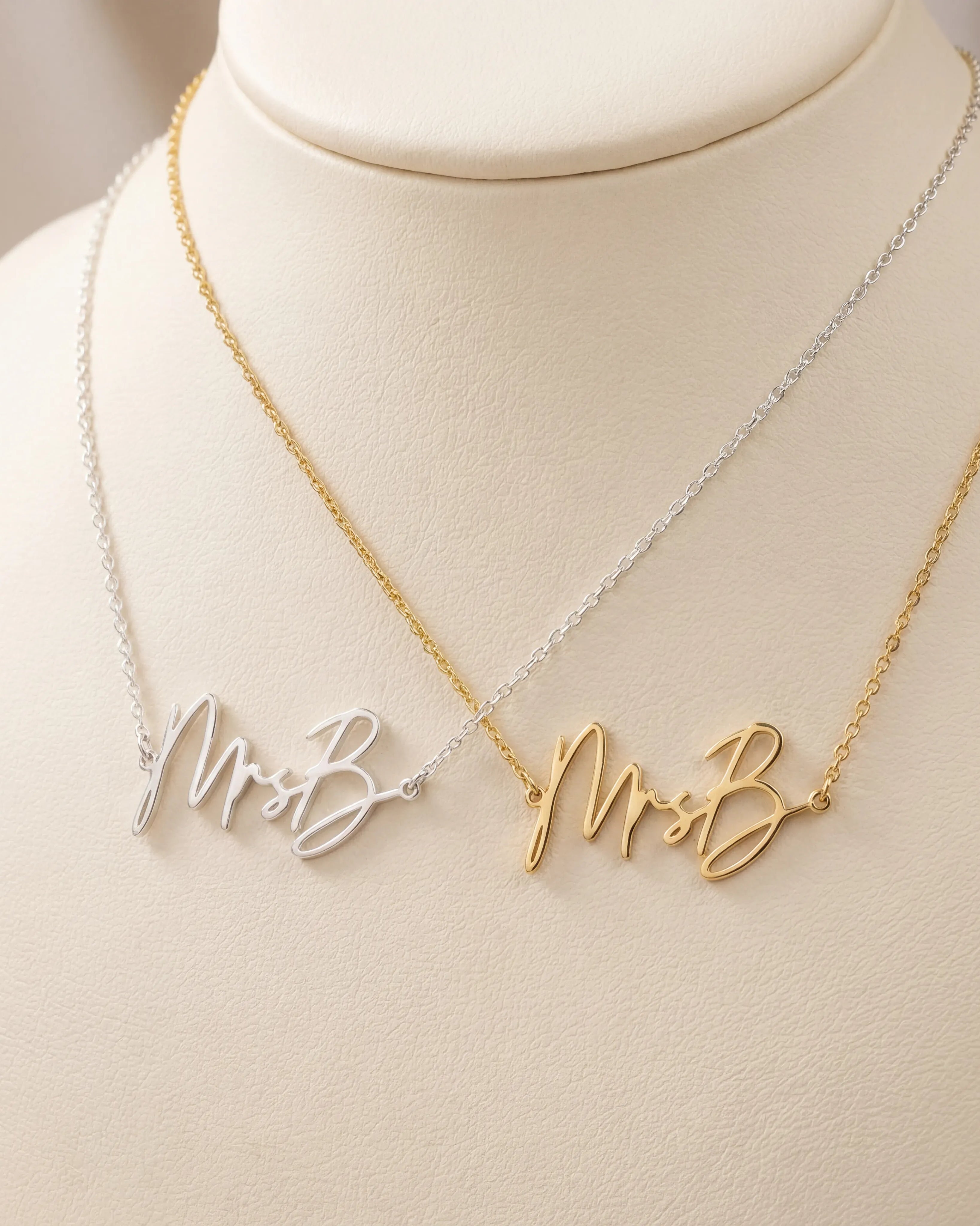 Necklace Personalised Mrs Necklace HBD Personalised Mrs Necklace in Gold, Silver or Vermeil – Bridal Name Jewellery Gift