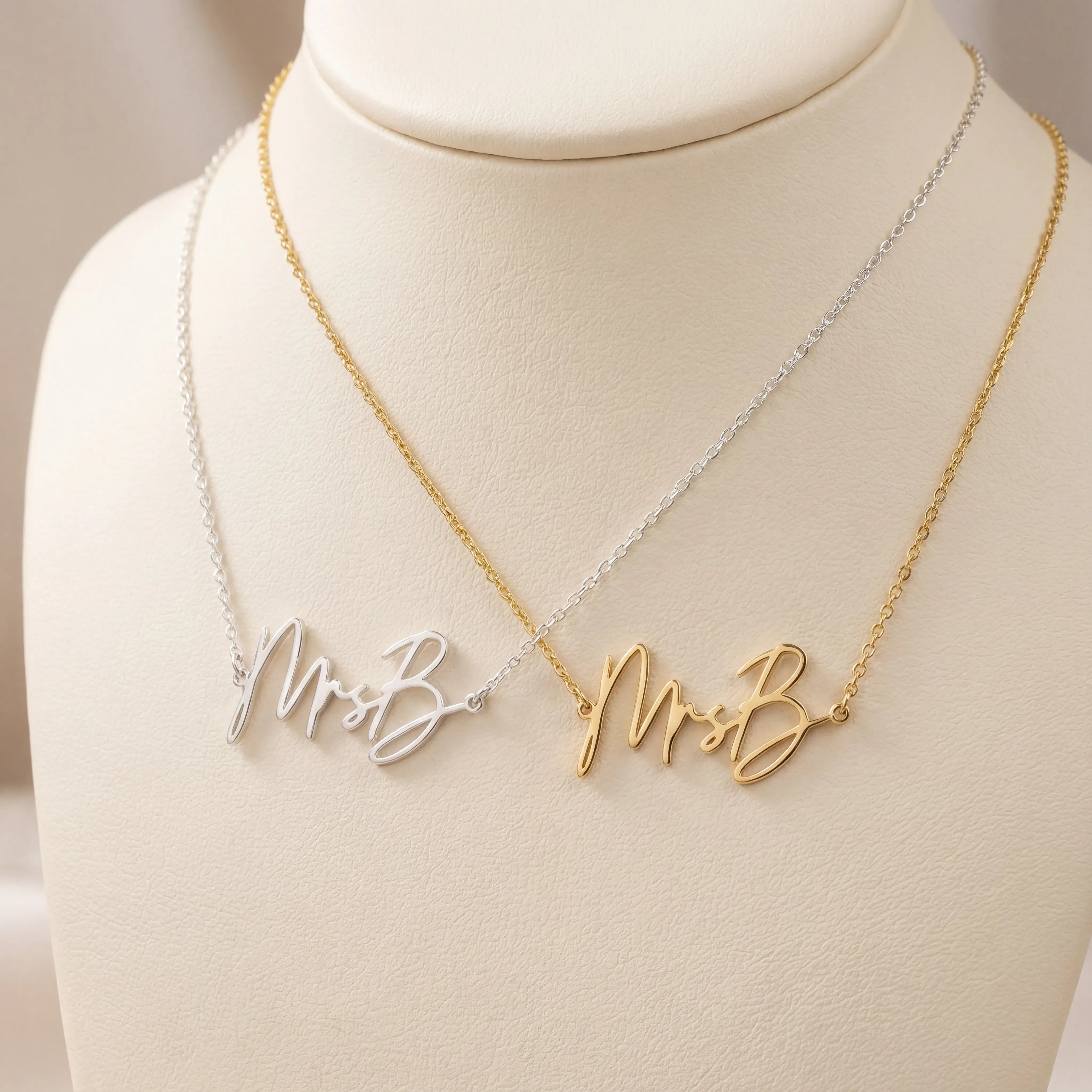 Necklace Personalised Mrs Necklace HBD Personalised Mrs Necklace in Gold, Silver or Vermeil – Bridal Name Jewellery Gift