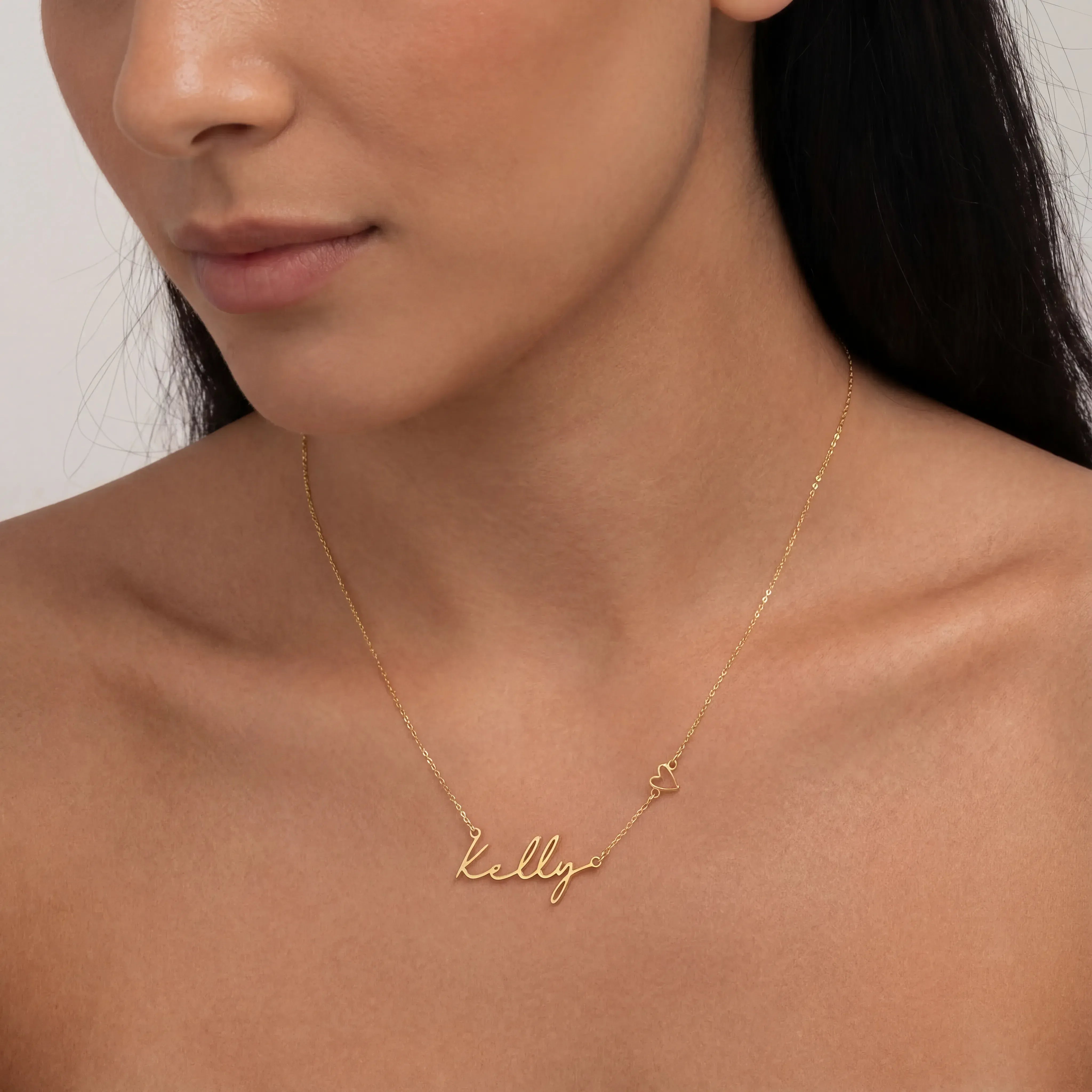 Necklace Personalised Name & Heart Necklace HBD Personalised Name & Heart Necklace – Custom Gold, Silver & Vermeil Jewellery