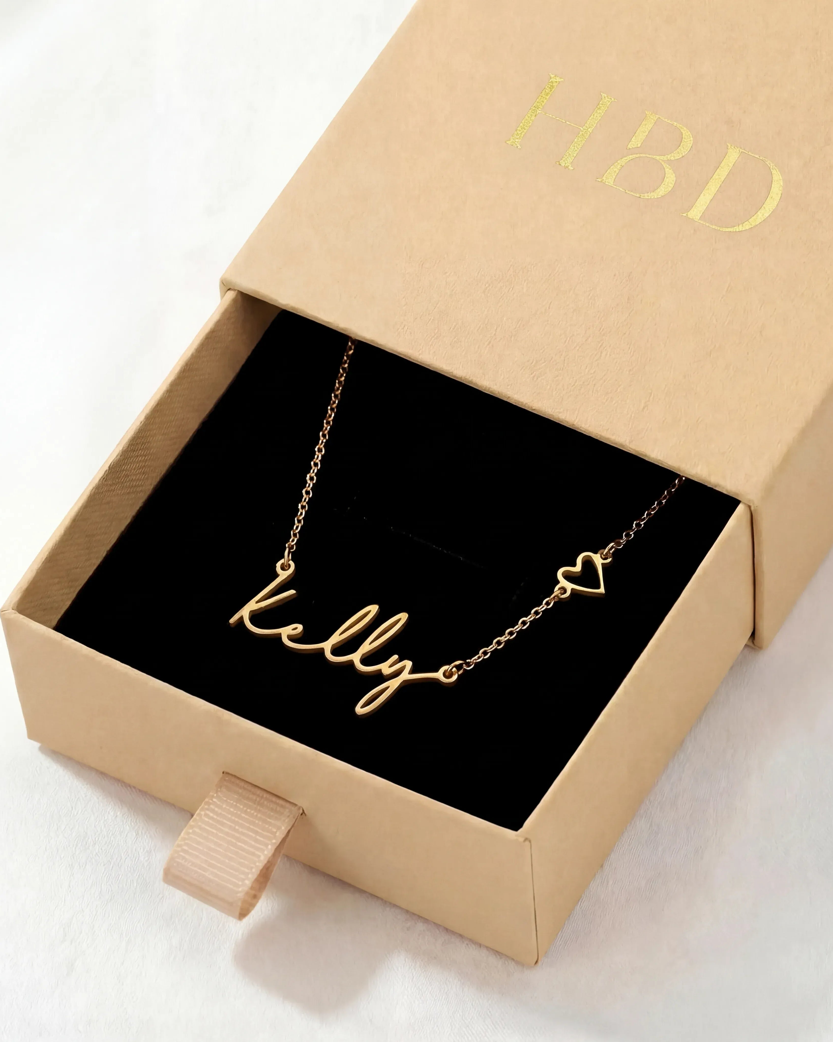 Necklace Personalised Name & Heart Necklace HBD Personalised Name & Heart Necklace – Custom Gold, Silver & Vermeil Jewellery