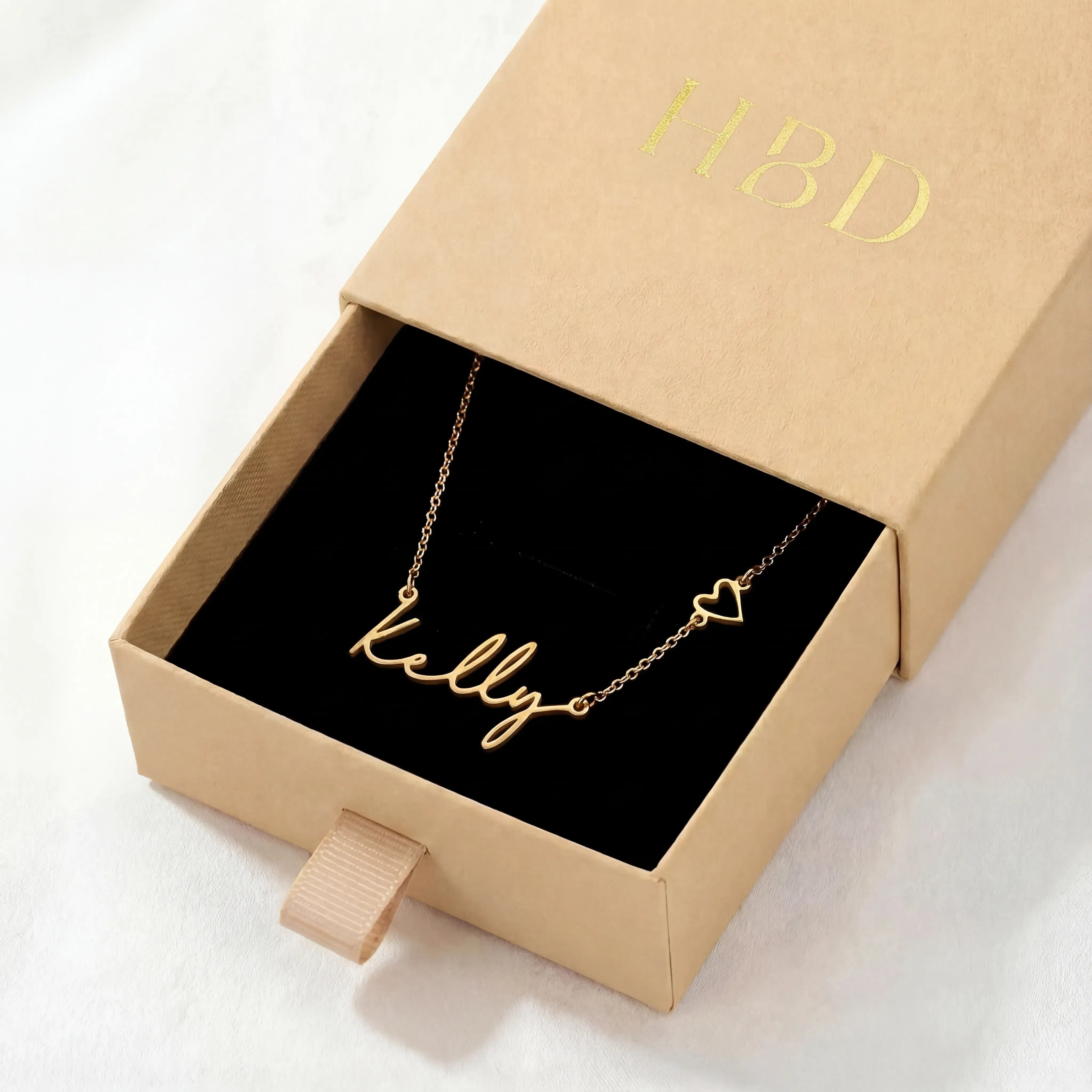 Necklace Personalised Name & Heart Necklace HBD Personalised Name & Heart Necklace – Custom Gold, Silver & Vermeil Jewellery