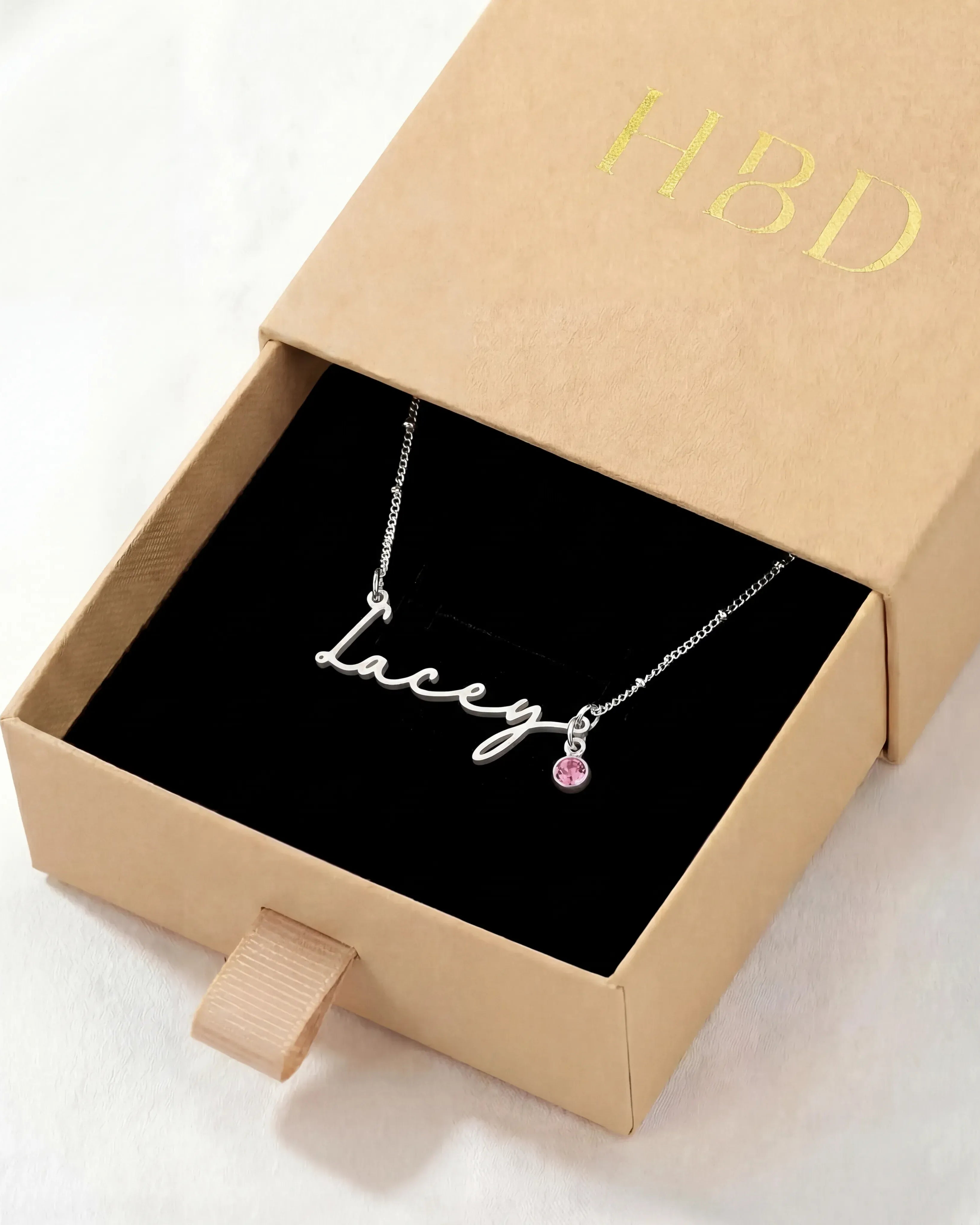 Necklace Personalised Name Necklace & Birthstone HBD Personalised Name Necklace with Birthstone - 18ct Gold, 24ct Gold Vermeil or Silver