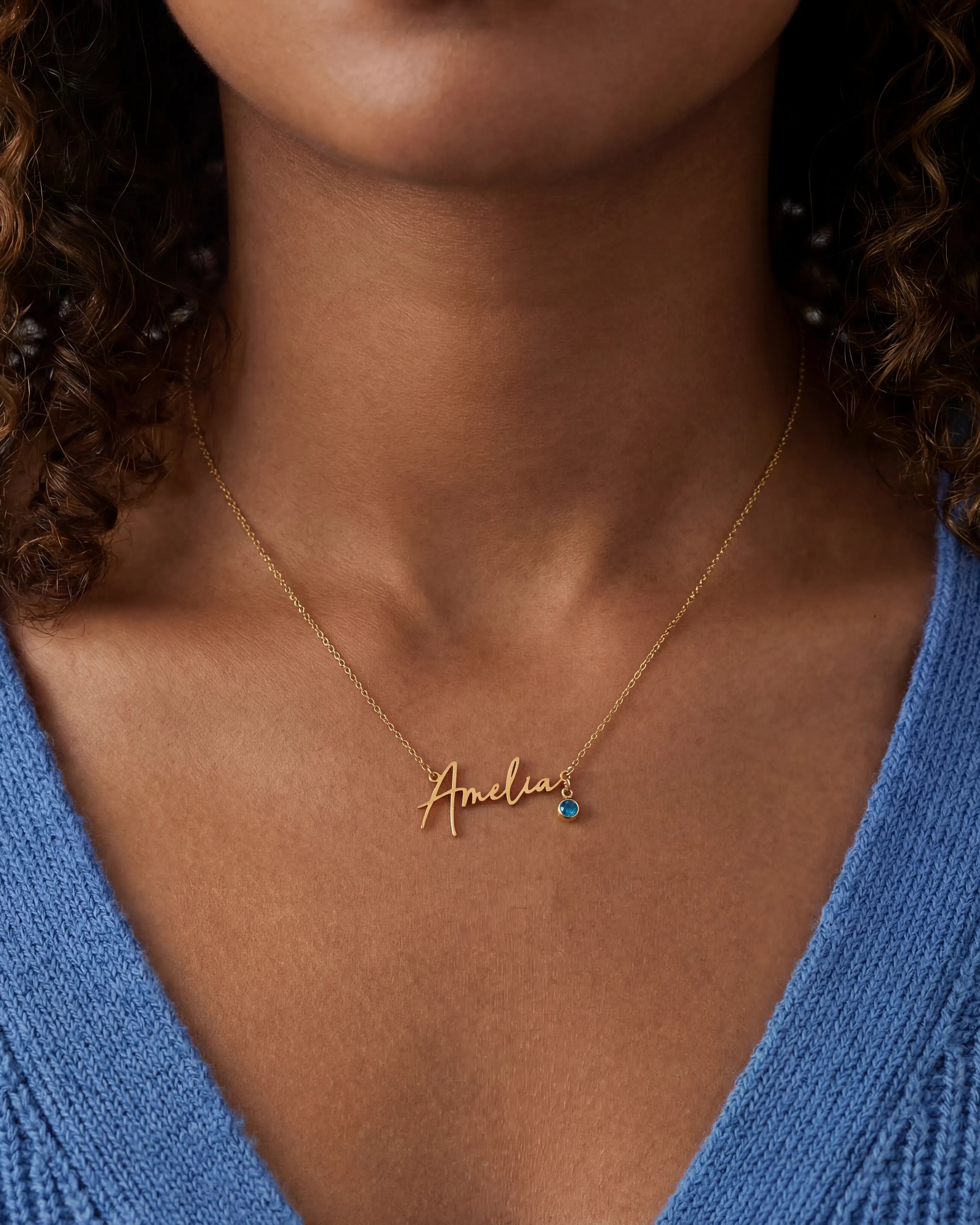 Necklace Personalised Name Necklace & Birthstone HBD Personalised Name Necklace with Birthstone - 18ct Gold, 24ct Gold Vermeil or Silver