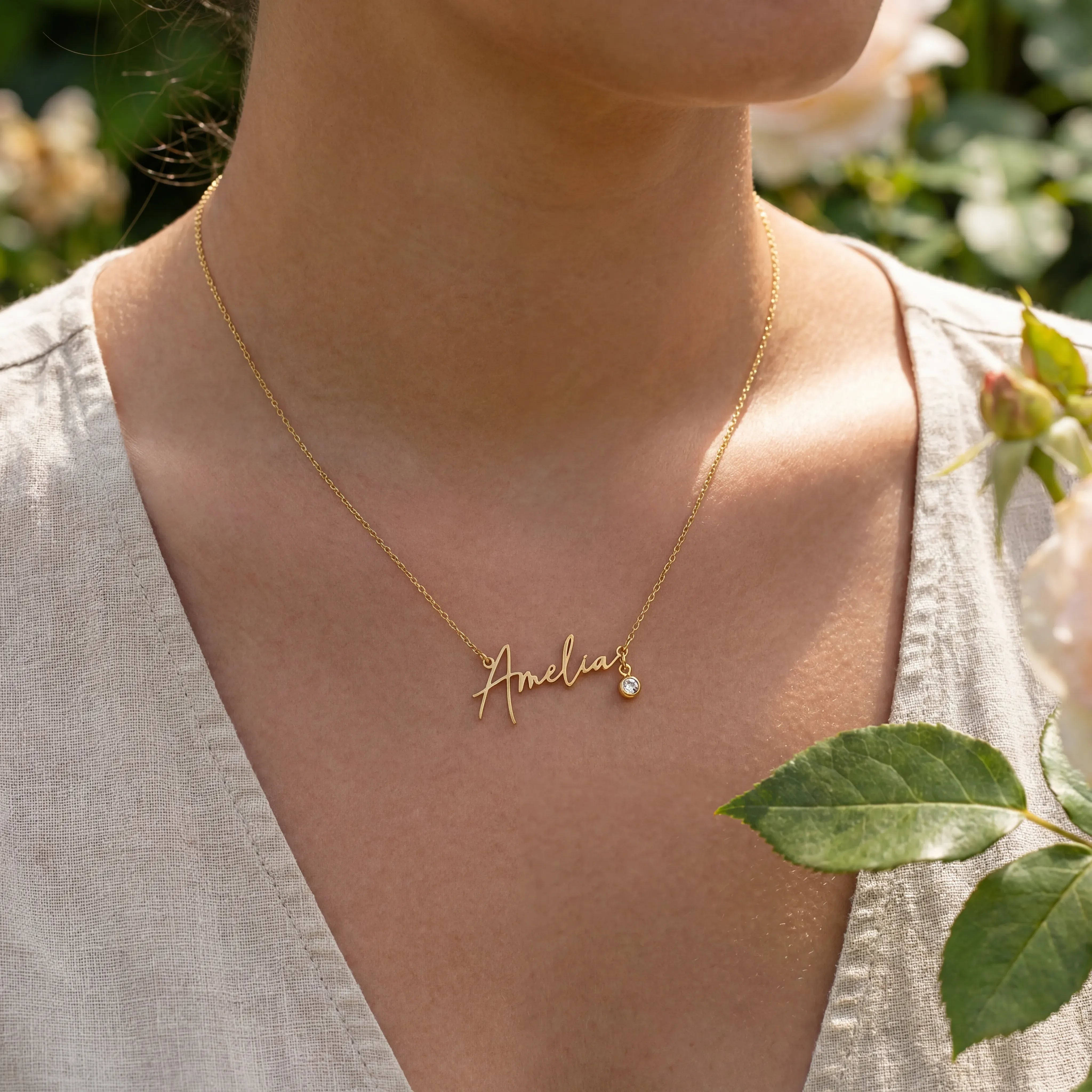 Necklace Personalised Name Necklace & Birthstone HBD Personalised Name Necklace with Birthstone - 18ct Gold, 24ct Gold Vermeil or Silver