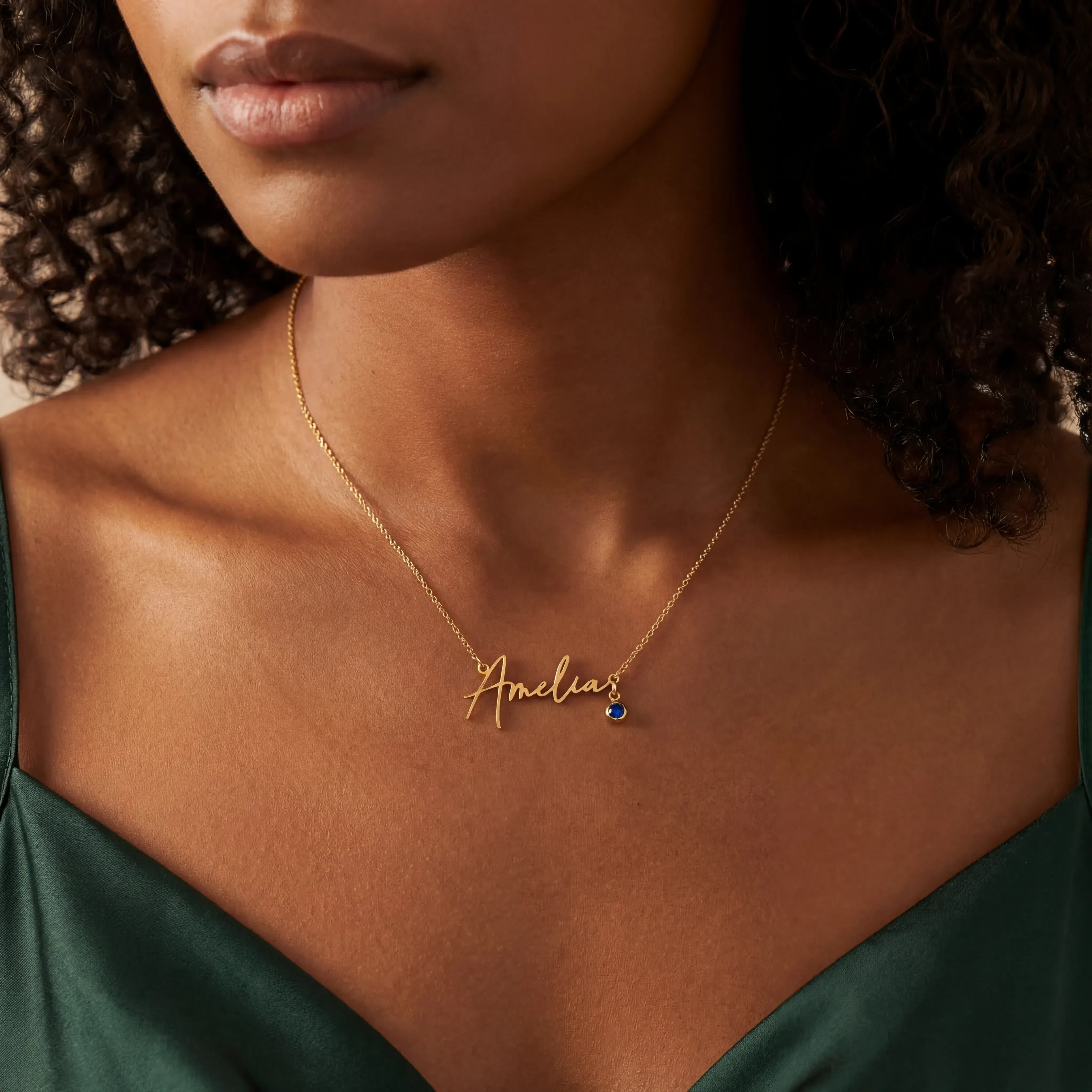 Necklace Personalised Name Necklace & Birthstone HBD Personalised Name Necklace with Birthstone - 18ct Gold, 24ct Gold Vermeil or Silver