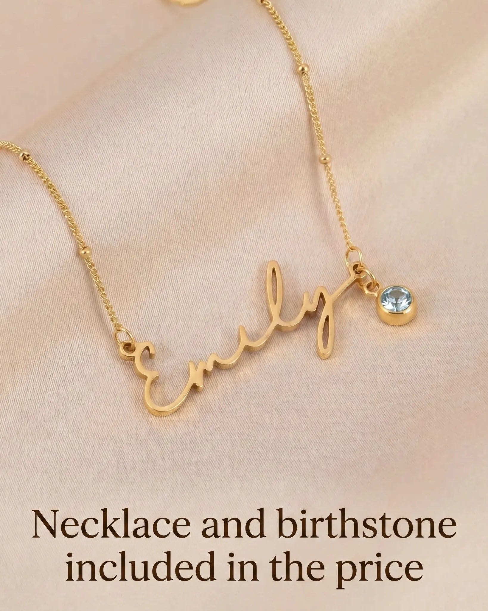 Necklace Personalised Name Necklace & Birthstone HBD Personalised Name Necklace with Birthstone - 18ct Gold, 24ct Gold Vermeil or Silver