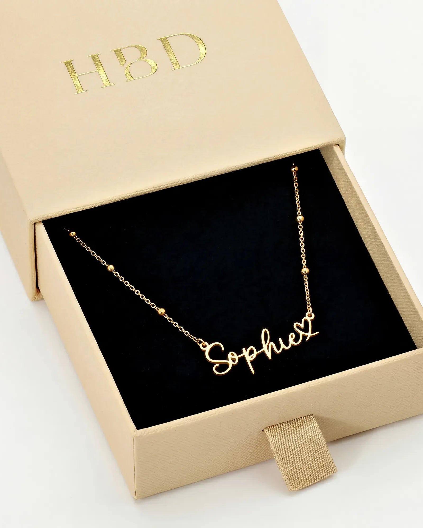Necklace Personalised Name With Joined Heart Necklace HBD Custom Name & Heart Necklace - Gold, Silver, Sterling Silver & Vermeil
