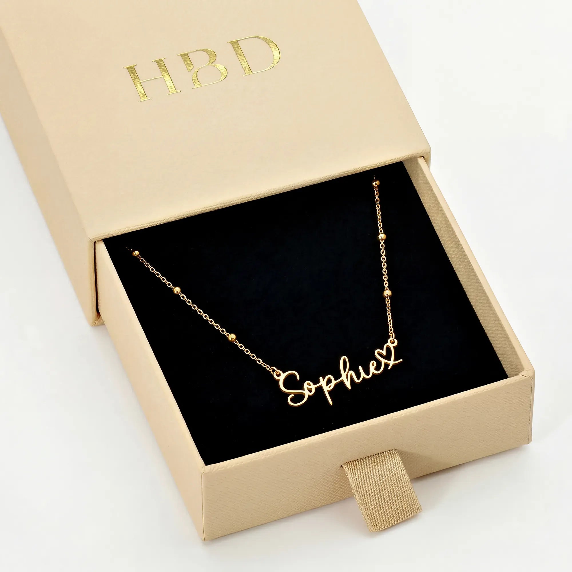 Necklace Personalised Name With Joined Heart Necklace HBD Custom Name & Heart Necklace - Gold, Silver, Sterling Silver & Vermeil