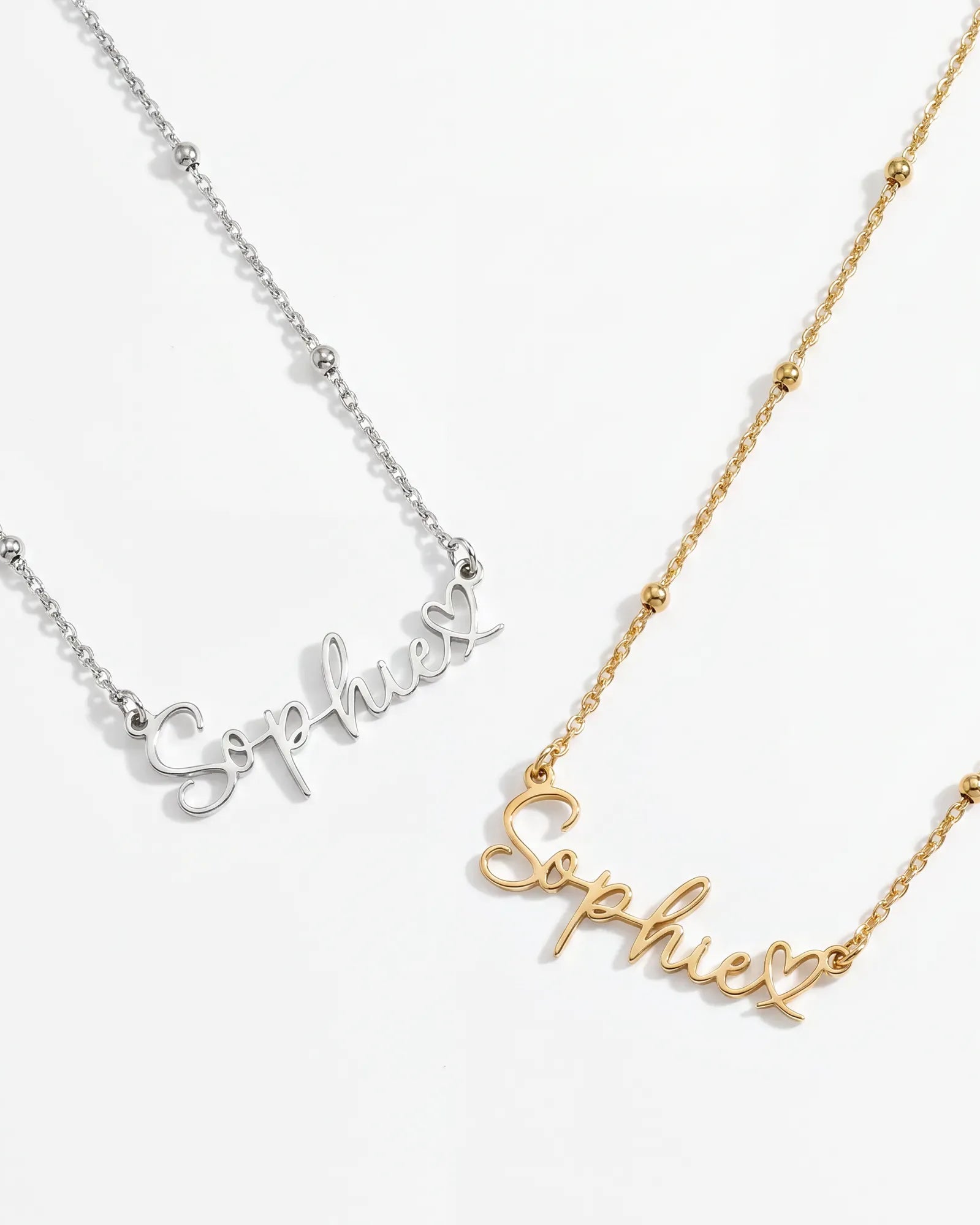 Necklace Personalised Name With Joined Heart Necklace HBD Custom Name & Heart Necklace - Gold, Silver, Sterling Silver & Vermeil