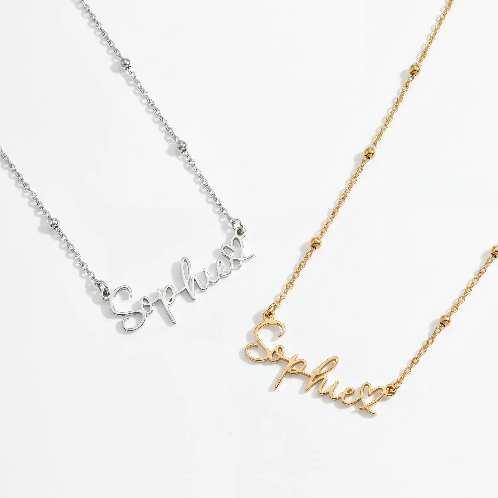 Necklace Personalised Name With Joined Heart Necklace HBD Custom Name & Heart Necklace - Gold, Silver, Sterling Silver & Vermeil