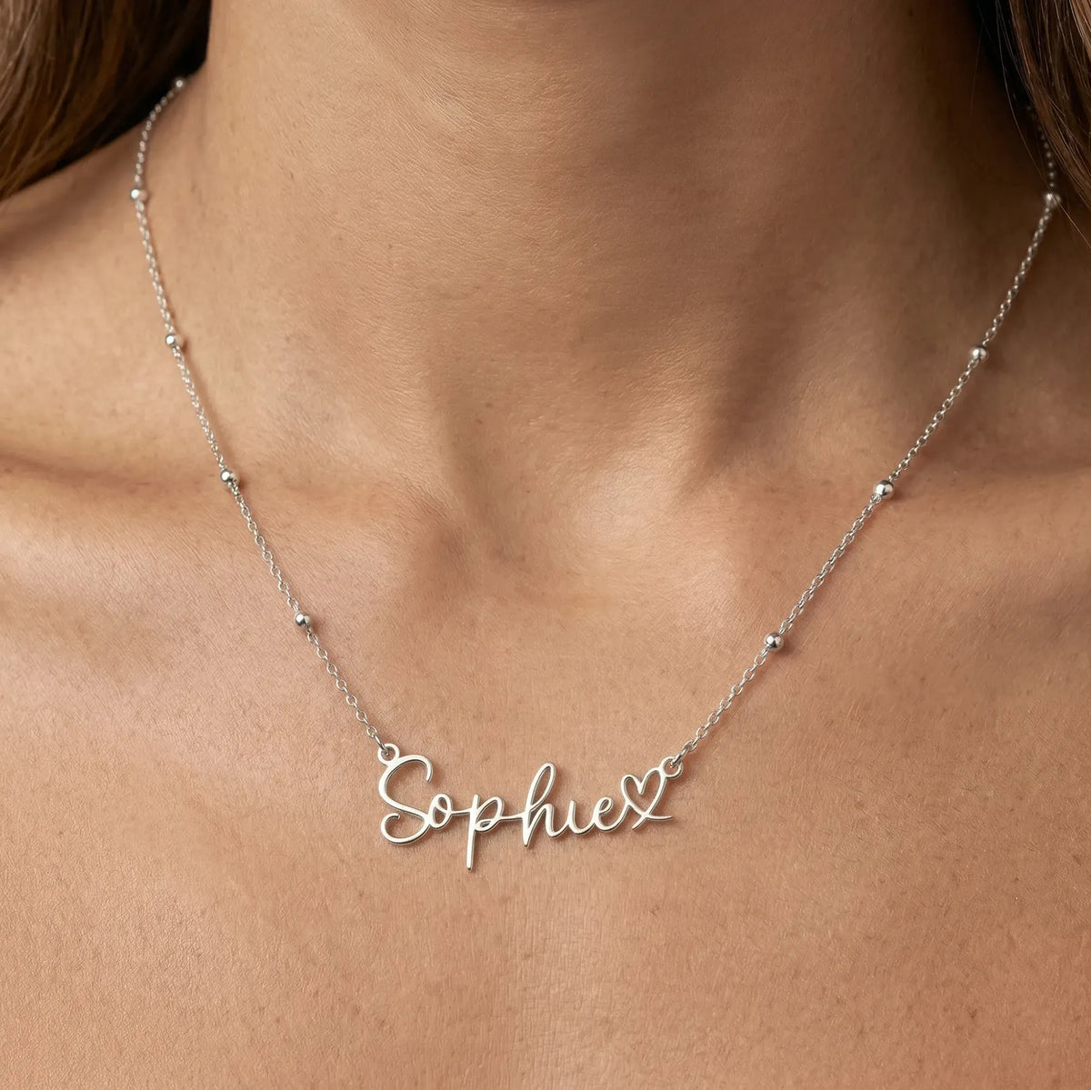 Custom Name & Heart Necklace - Gold, Silver, Sterling Silver & Vermeil