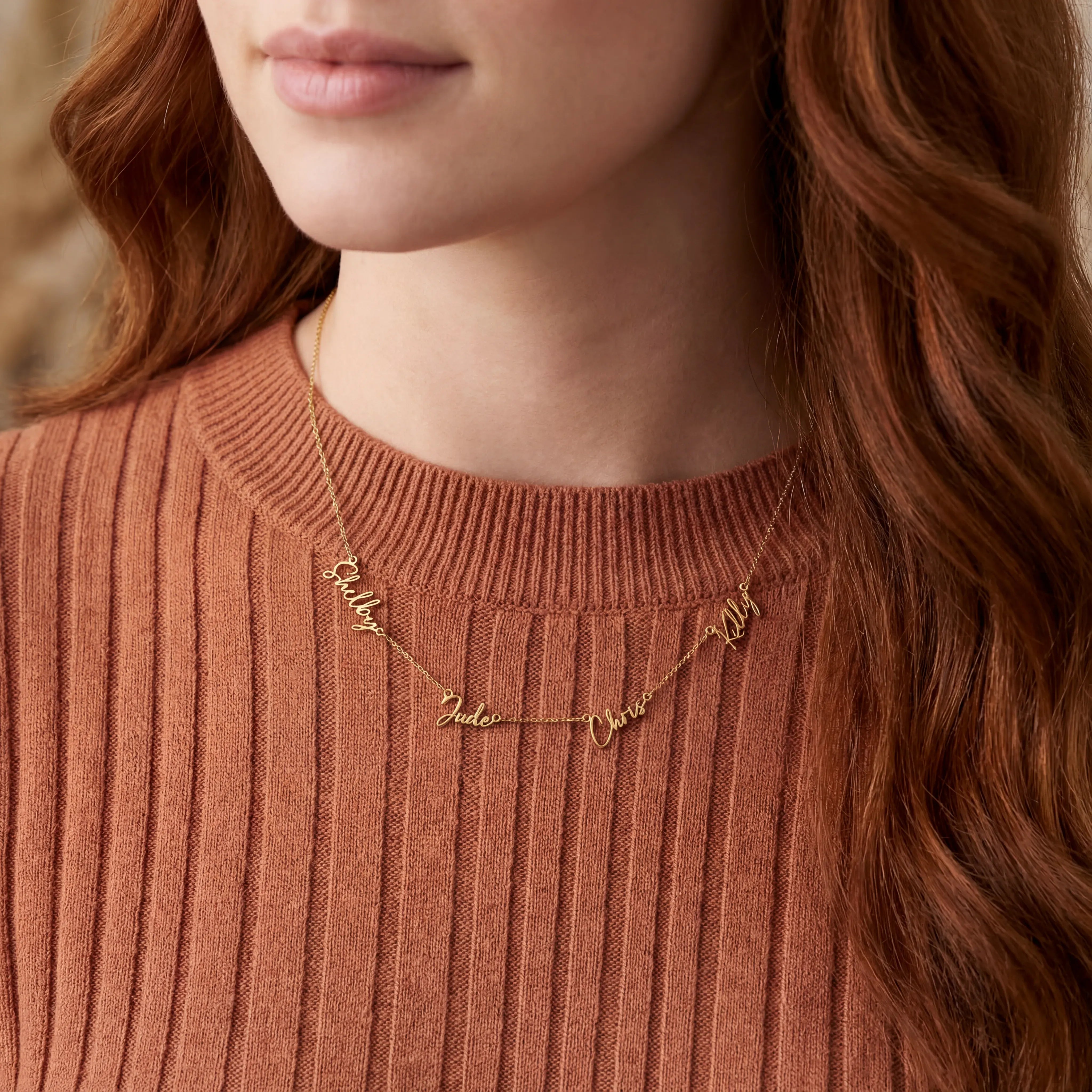 Necklace Personalised Quadruple Name Necklace HBD Personalised Quadruple Name Necklace - 4 Name Multiple Signature Necklace