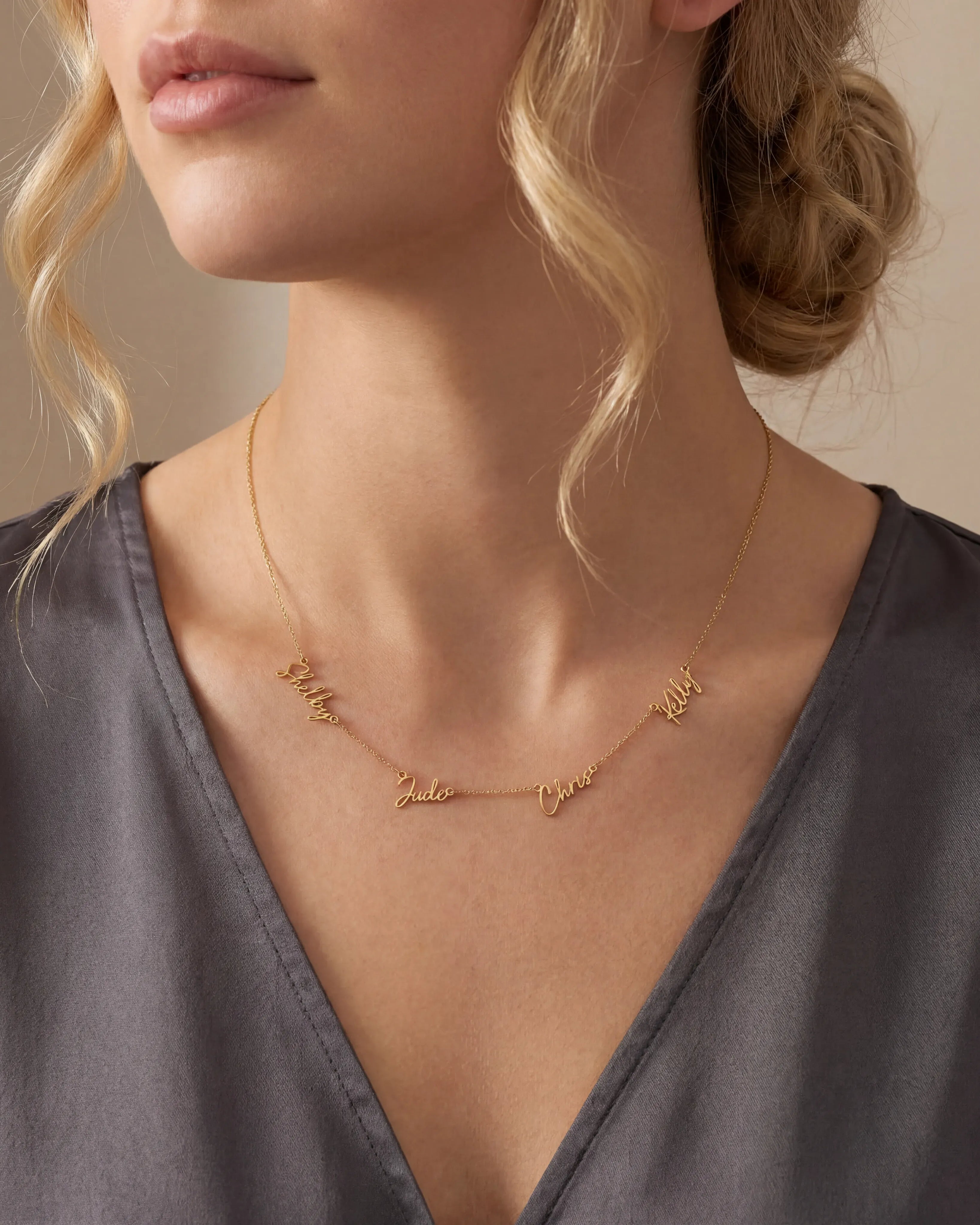 Necklace Personalised Quadruple Name Necklace HBD Personalised Quadruple Name Necklace - 4 Name Multiple Signature Necklace