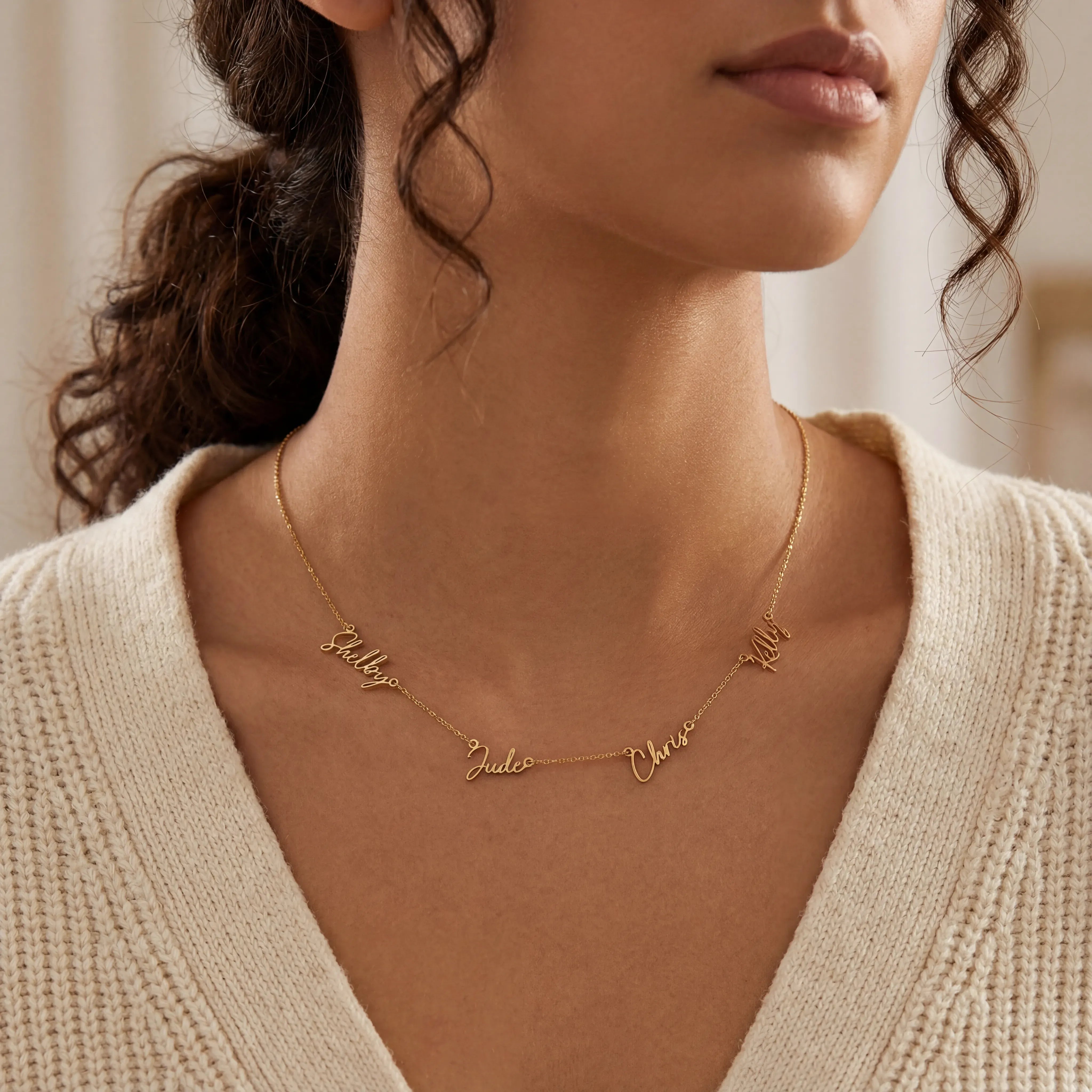 Necklace Personalised Quadruple Name Necklace HBD Personalised Quadruple Name Necklace - 4 Name Multiple Signature Necklace