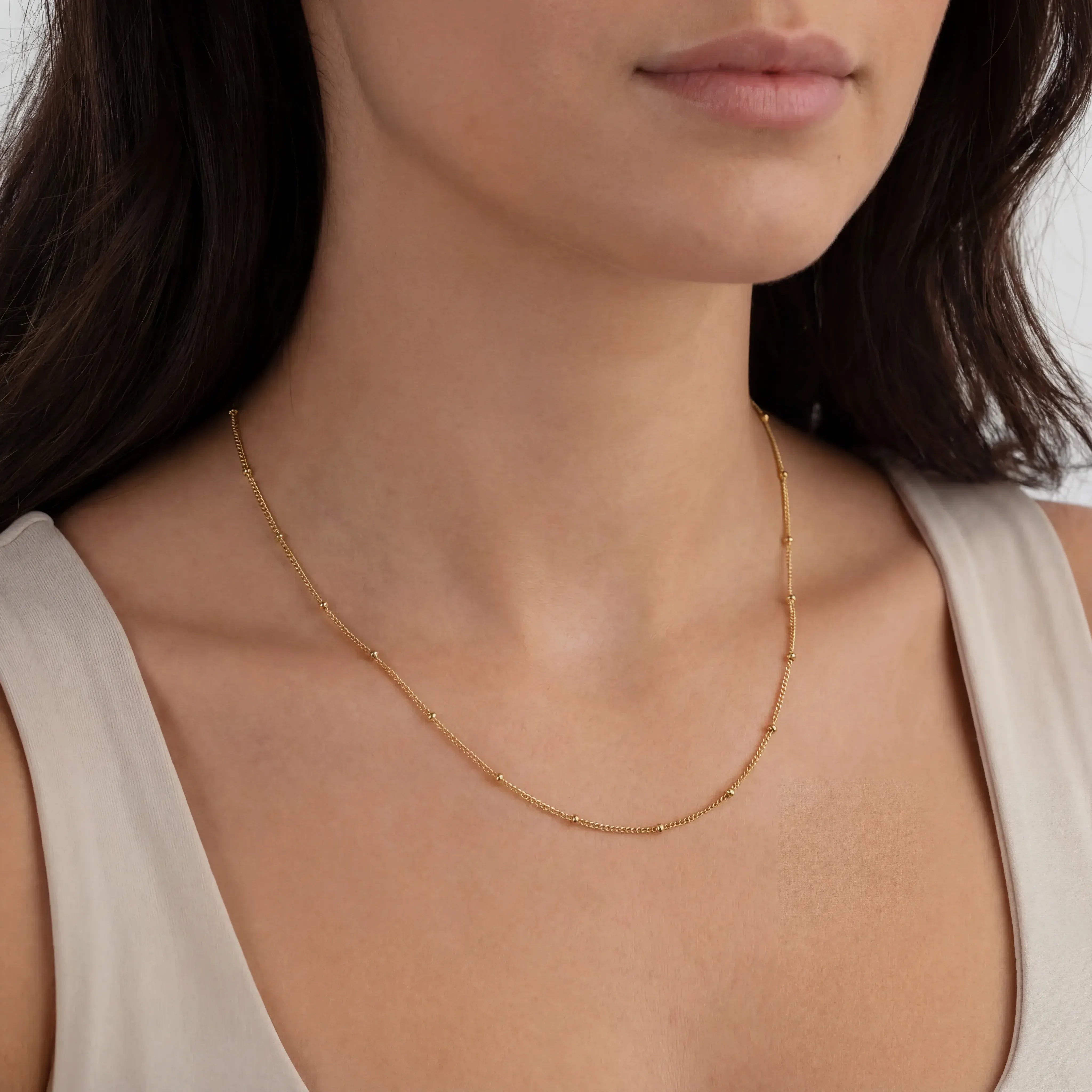 Necklace Satellite Chain HBD Satellite Ball Curb Chain in 18ct Gold or Sterling Silver – Fine Layering Chain 14" to 20"