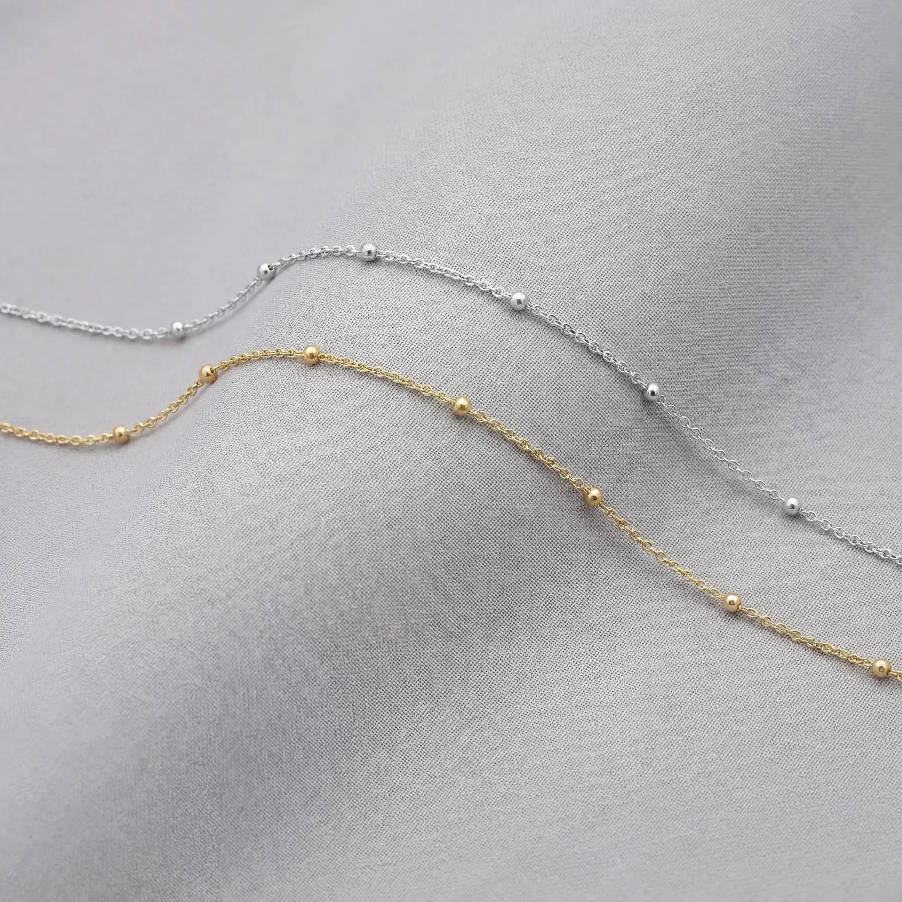 Necklace Satellite Chain HBD Satellite Ball Curb Chain in 18ct Gold or Sterling Silver – Fine Layering Chain 14" to 20"